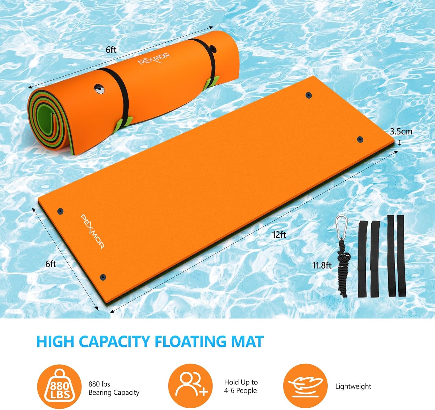 Floating Water Mat, 9/12/18 FT Lily Pad Floating Mat for The Water, 3-Layer XPE Foam Water Floating Island w/Bungee Tether & Storage Straps for Lake Pool Beach River