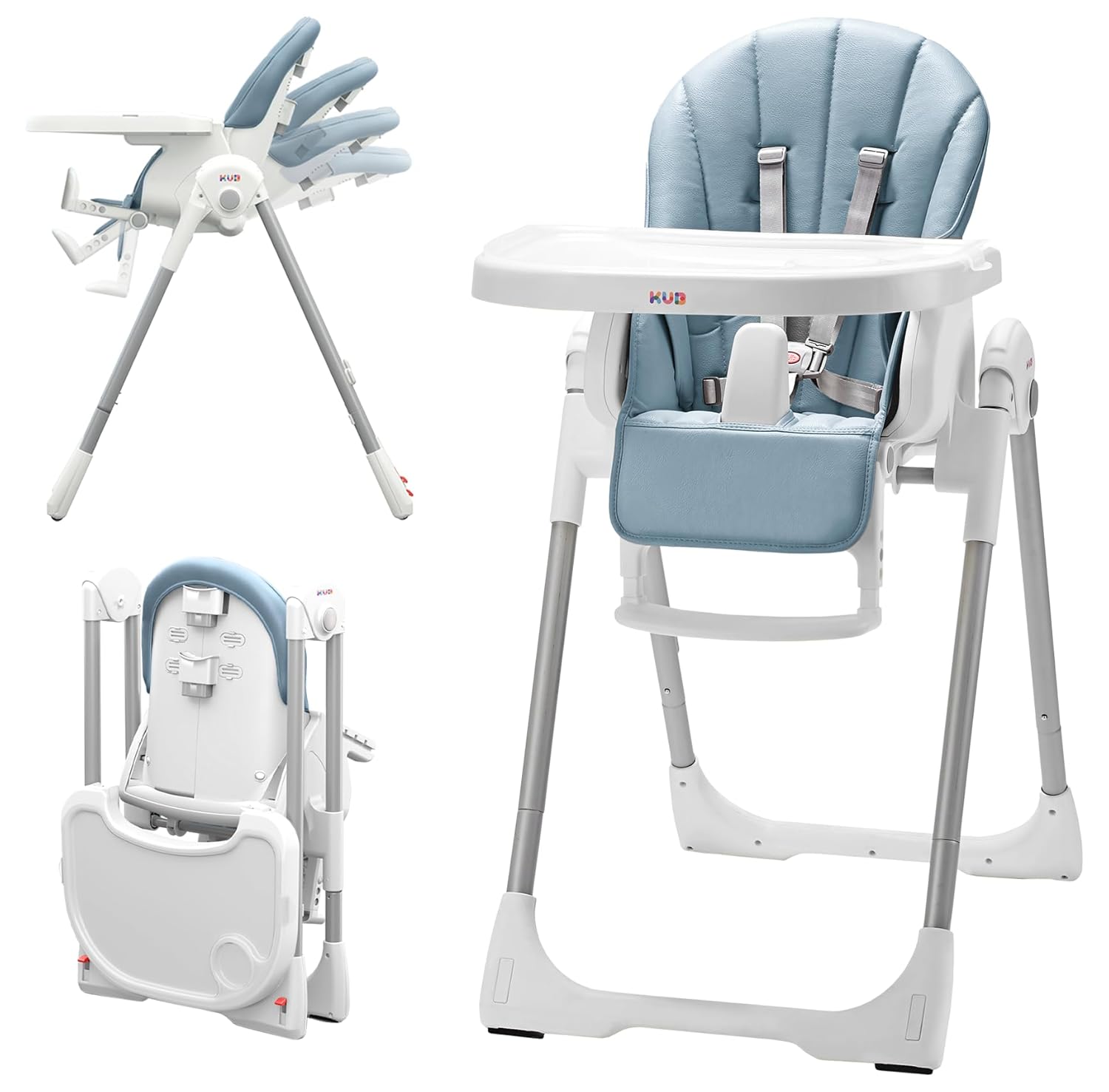 Foldable Baby High Chair with Removable Seat & Tray, Adjustable Height & Recline, Locking Wheels