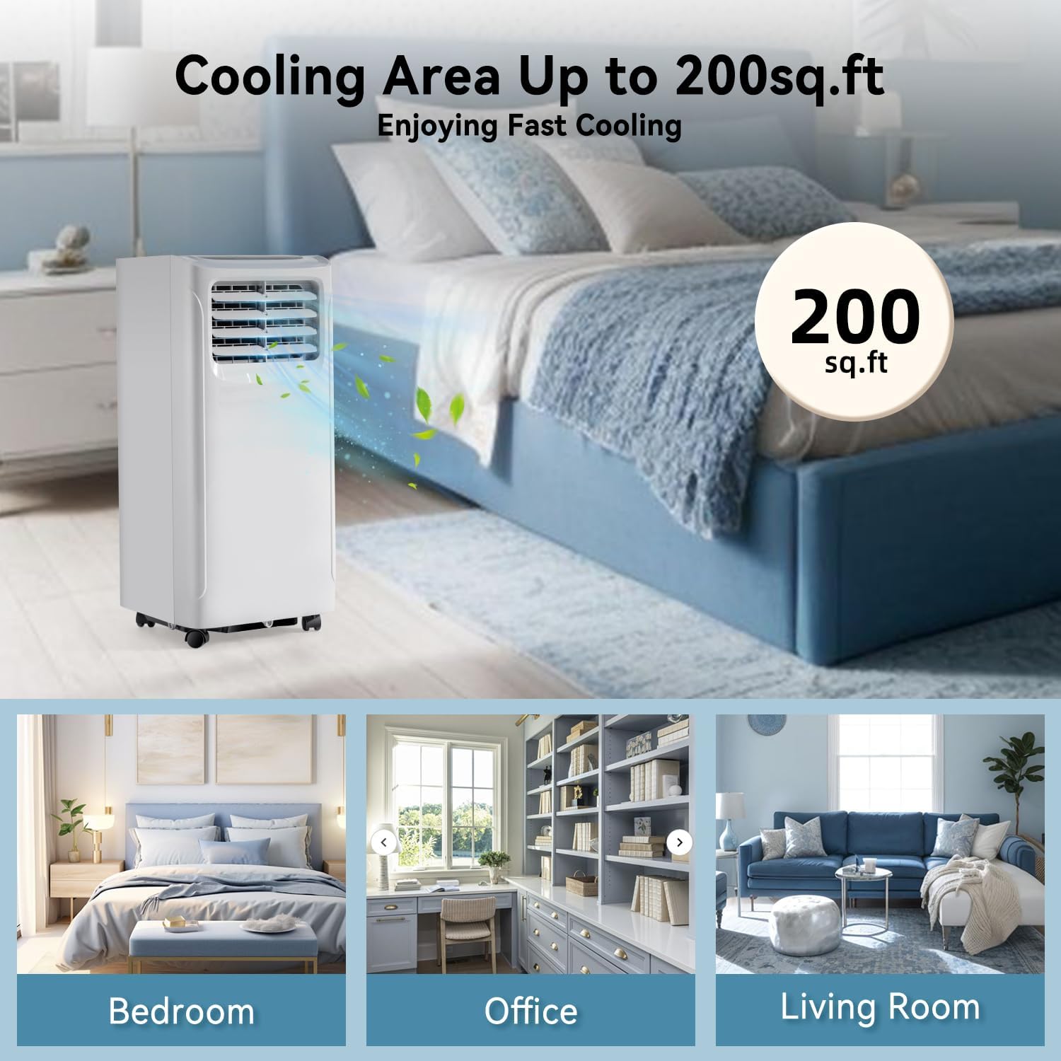 Portable Air Conditioner Cools up to 300 Sq.ft, 4-IN-1 Portable AC Unit with Cooling, Dehumidifier, Fan, 24H Timer (Window Venting Kit Included)