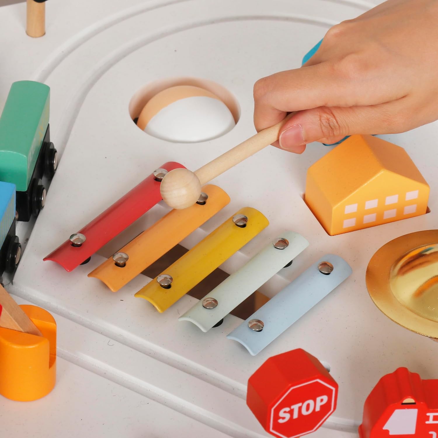 Touch Us Wooden Activity Table for Toddlers  C Montessori Toy with Bead Mazes, Gears & Xylophone, Ages 12 Months+