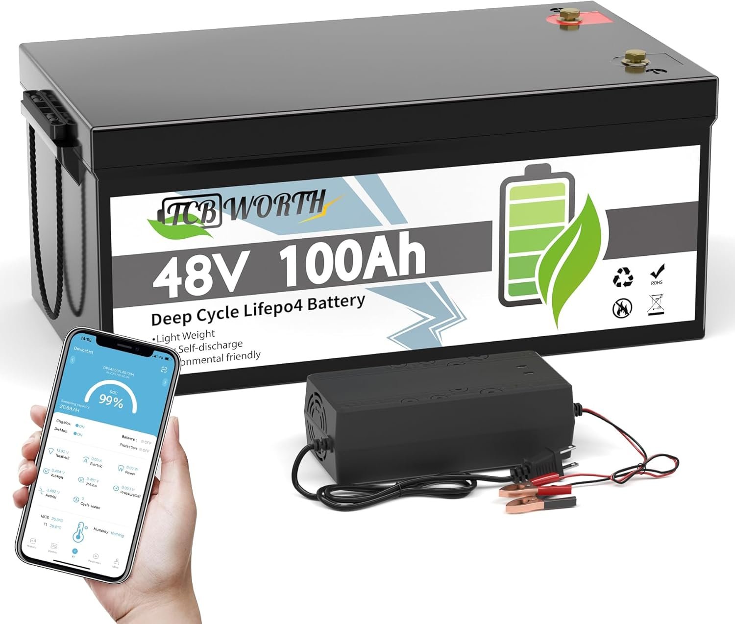 12V 100Ah LiFePO4 Battery, Rechargeabel Deep Cycle Lithium Batteries, 100A BMS with Low-Temp Protection, Perfect for RV, Solar, Boat, Marine, Trolling Motor