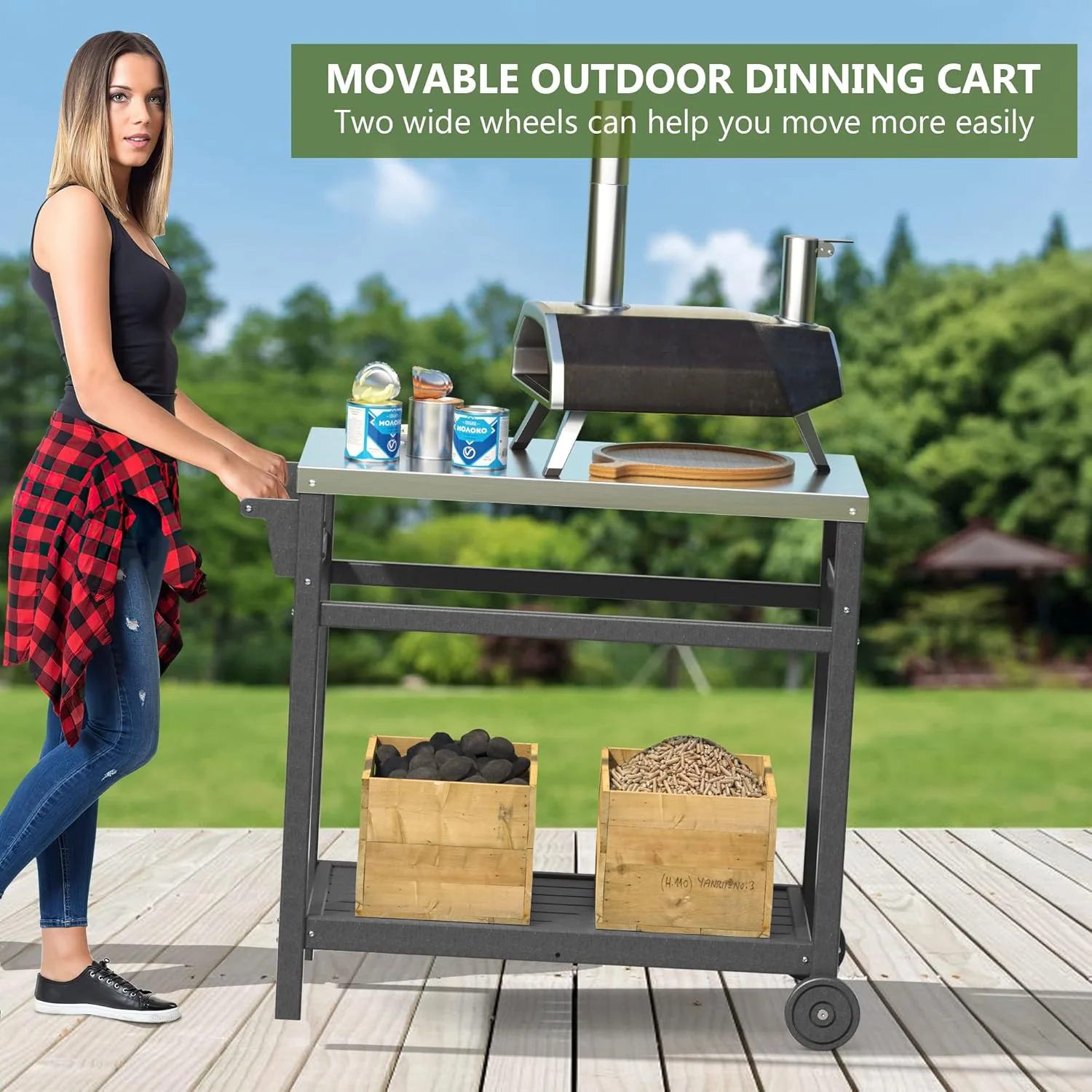 Outdoor Prep Cart Dining Table for Pizza Oven, Patio Grilling, and Backyard BBQ | Gray