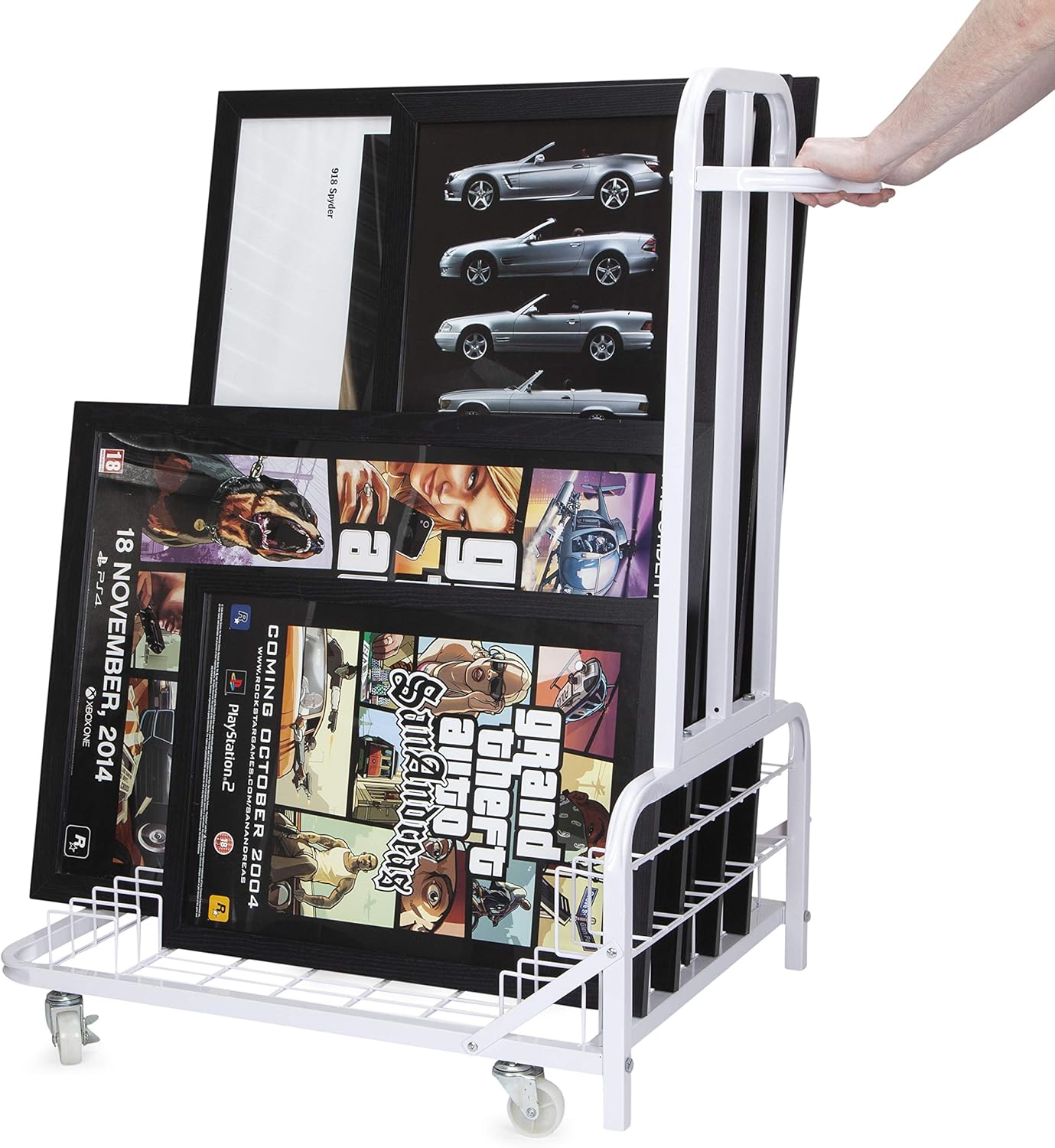 Picture Frame Canvas Keeper Rack Transporter - Art Painting Storage Trolley Caddy Perfect for Transporting or Organizing Artwork and Projects. Complete with 24 Frame Protectors