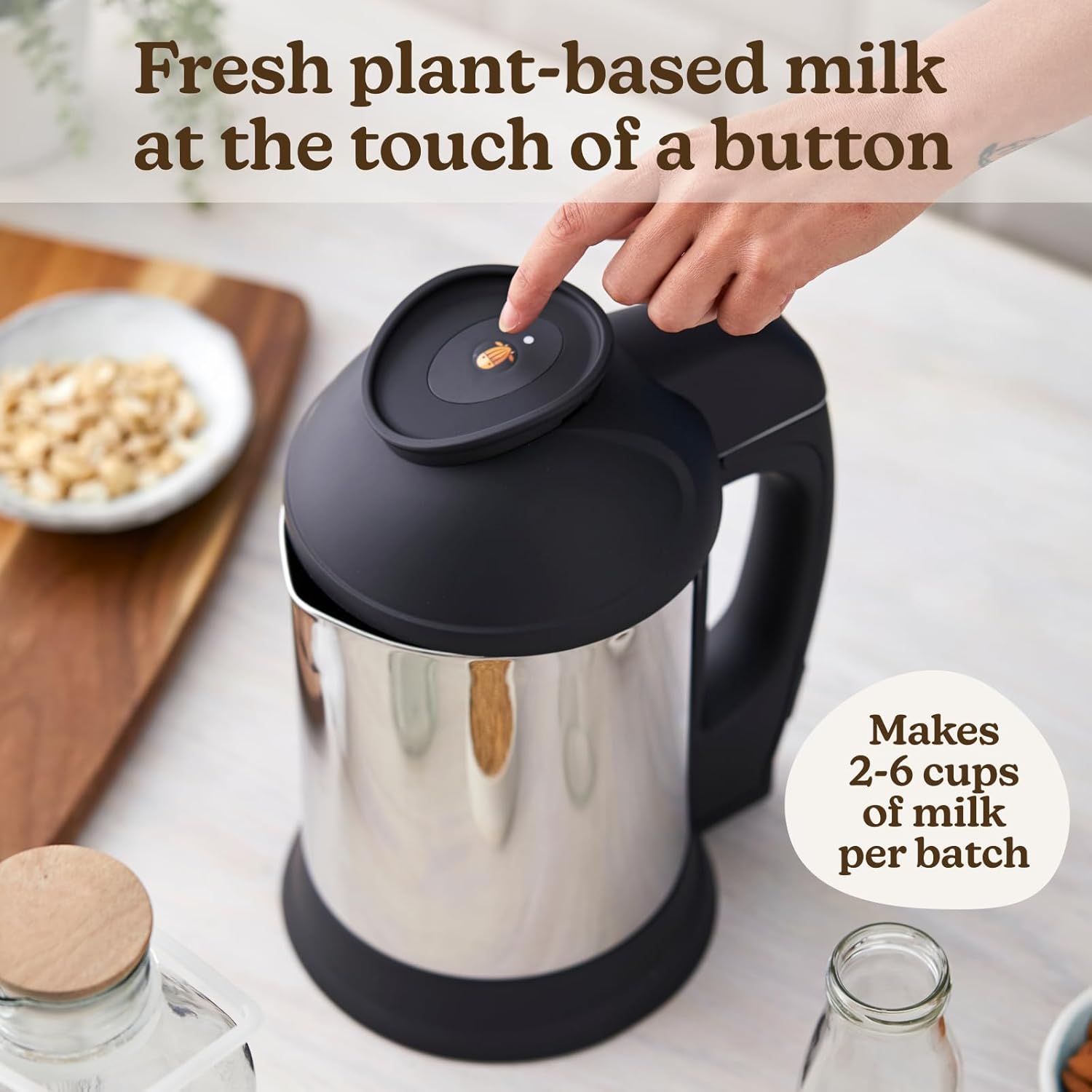 Nut Milk Maker Machine, Plant Based Maker for Homemade Almond, Oat, Cashew Nut Milks & More, Stainless Steel Food Machines, 5-6 Cups Per Batch, 120V