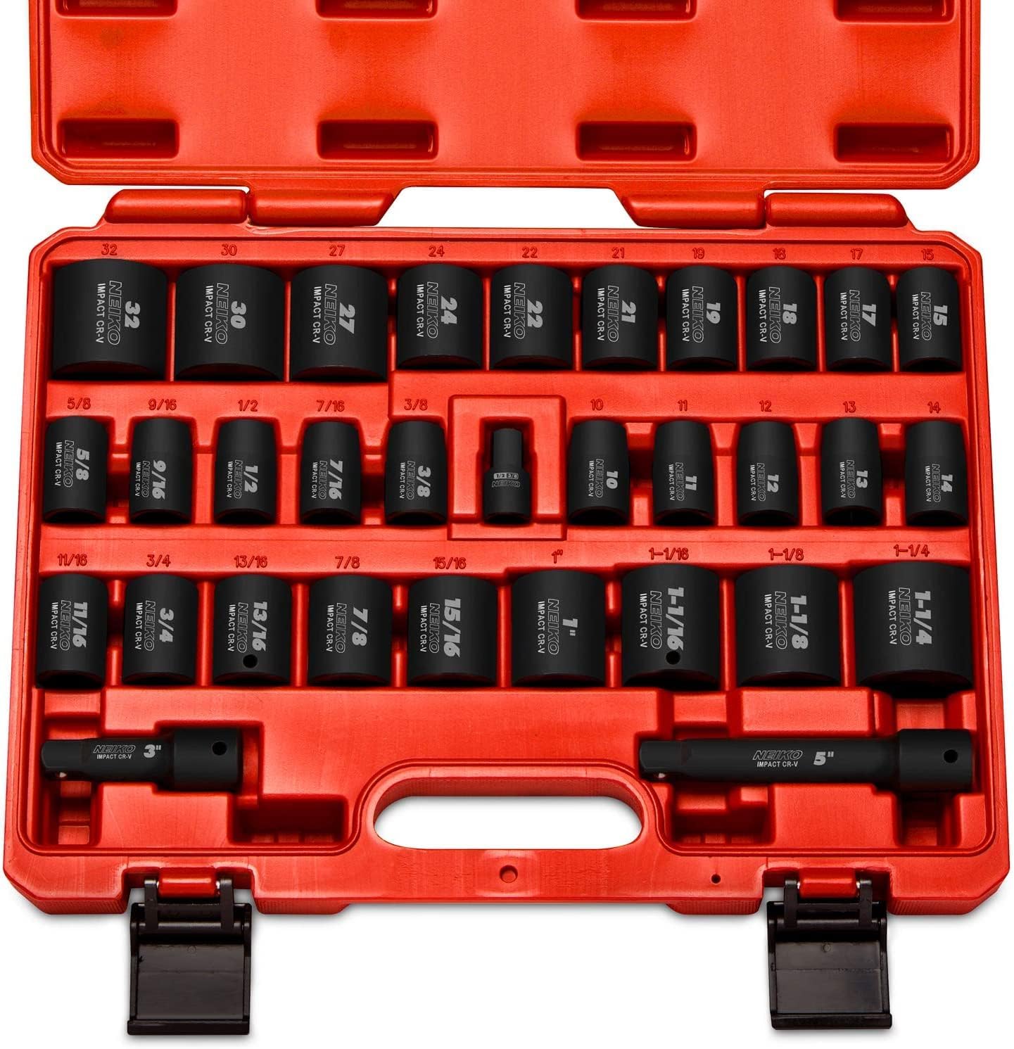 Chrome Vanadium Impact Socket Set 1/2    Drive, 65-Piece, SAE & Metric, Deep & Shallow, Includes Adapters & Ratchet Handle