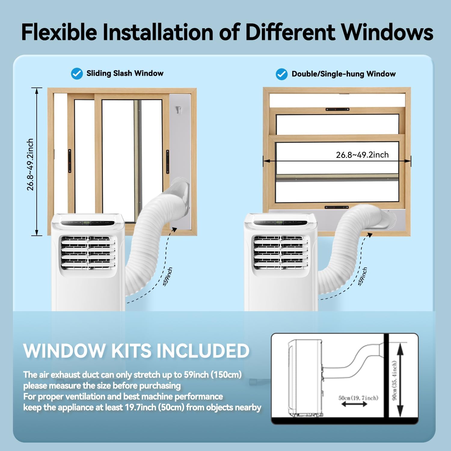 Portable Air Conditioner Cools up to 300 Sq.ft, 4-IN-1 Portable AC Unit with Cooling, Dehumidifier, Fan, 24H Timer (Window Venting Kit Included)