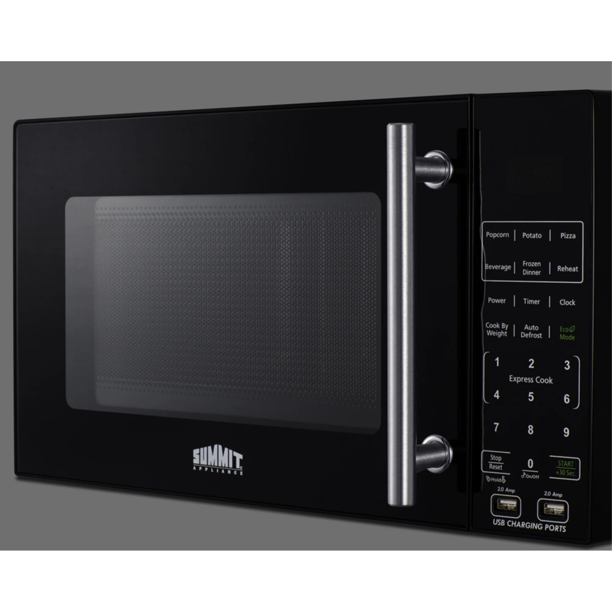 Compact microwave in black with allocator and USB ports