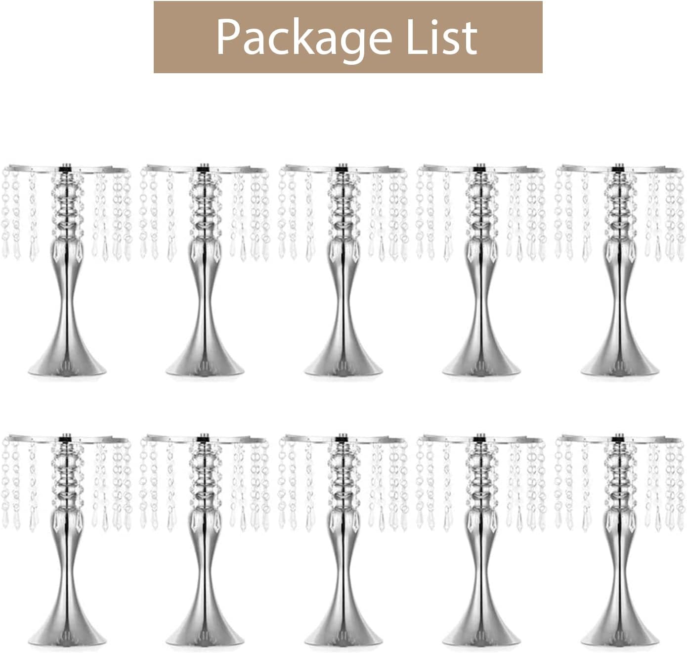 Sziqiqi Gold Metal Crystal Centerpiece Riser, 21.3    Tall, Pack of 10, Elegant Floral Stand for Weddings & Events