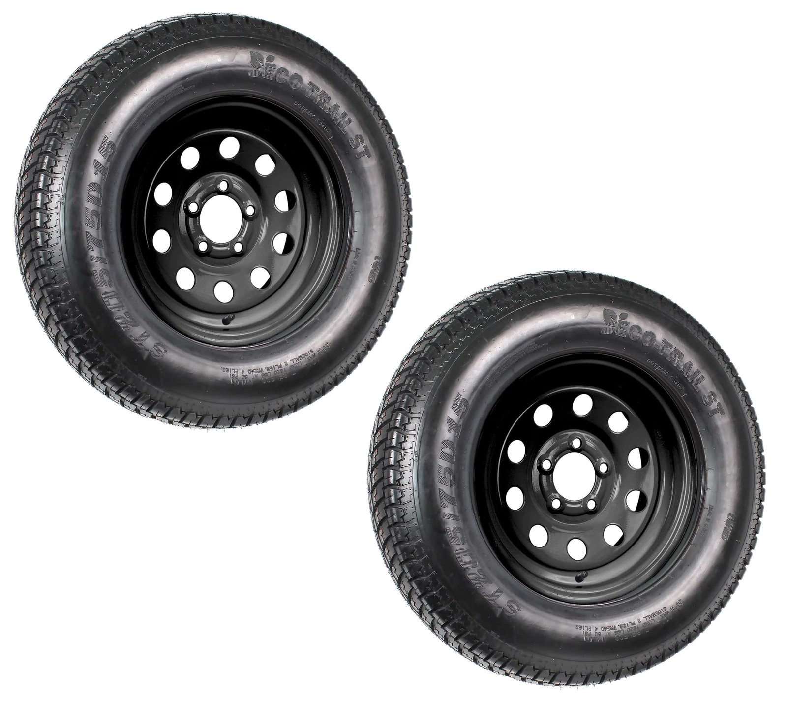 2-Pk Trailer Tire On Black Wheel Modular Rim ST205/75D15 LRC 5 Lug On 4.5 15 x 5.