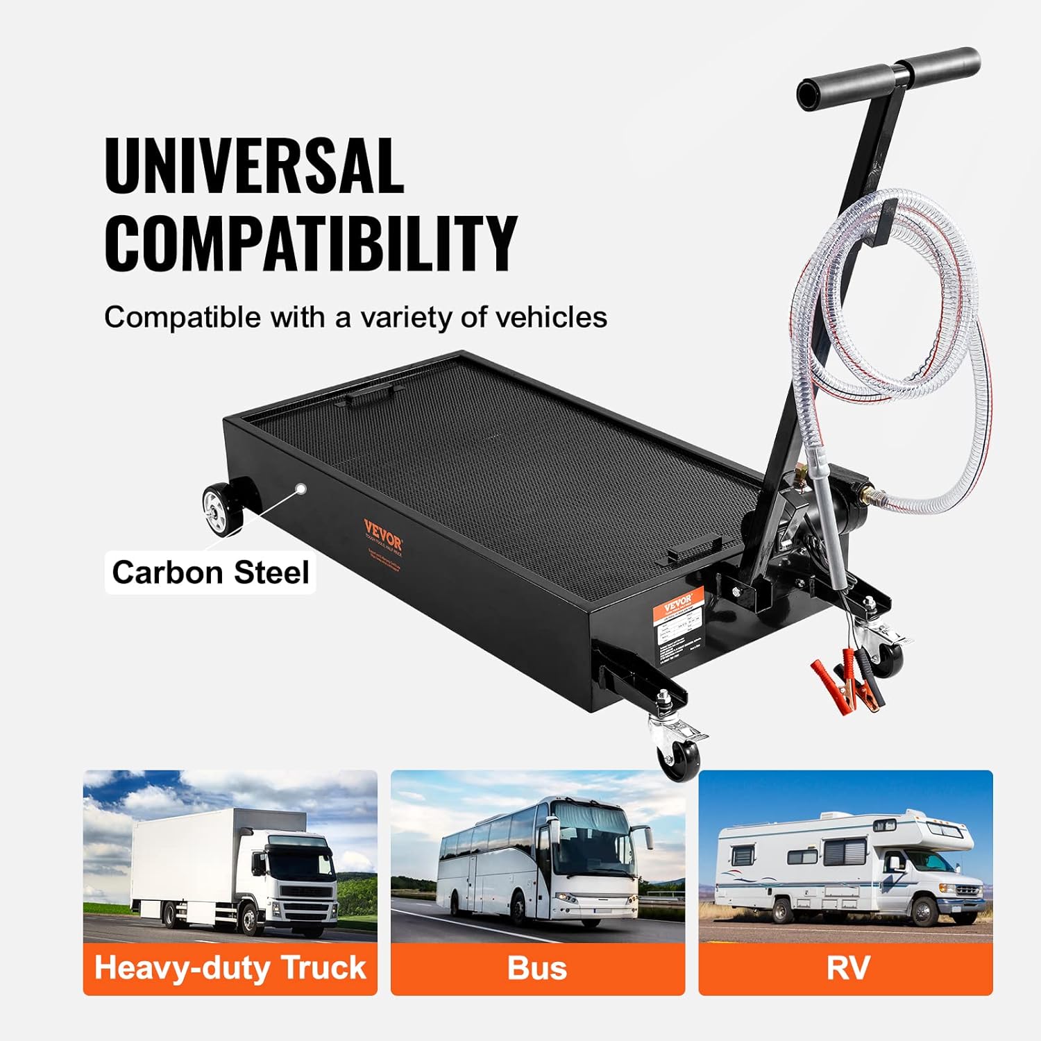 Profile Oil Drain Pan, 15 Gallon Oil Drain Pan with Pump, Oil Change Pan with 180W Electric Pump, 8.2ft Hose & Folding Handle, Rolling Oil Drain Cart for Trucks, Buses, RVs