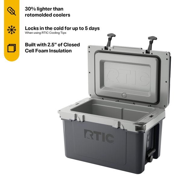 32 QT Ultra-Light Hard-Sided Ice Chest Cooler, Dark Grey And Cool Grey, Fits 48 Cans