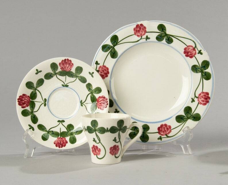 Royal Copenhagen Clover 13-Piece Hand-Painted Faience Coffee Set  C Rare Collectible