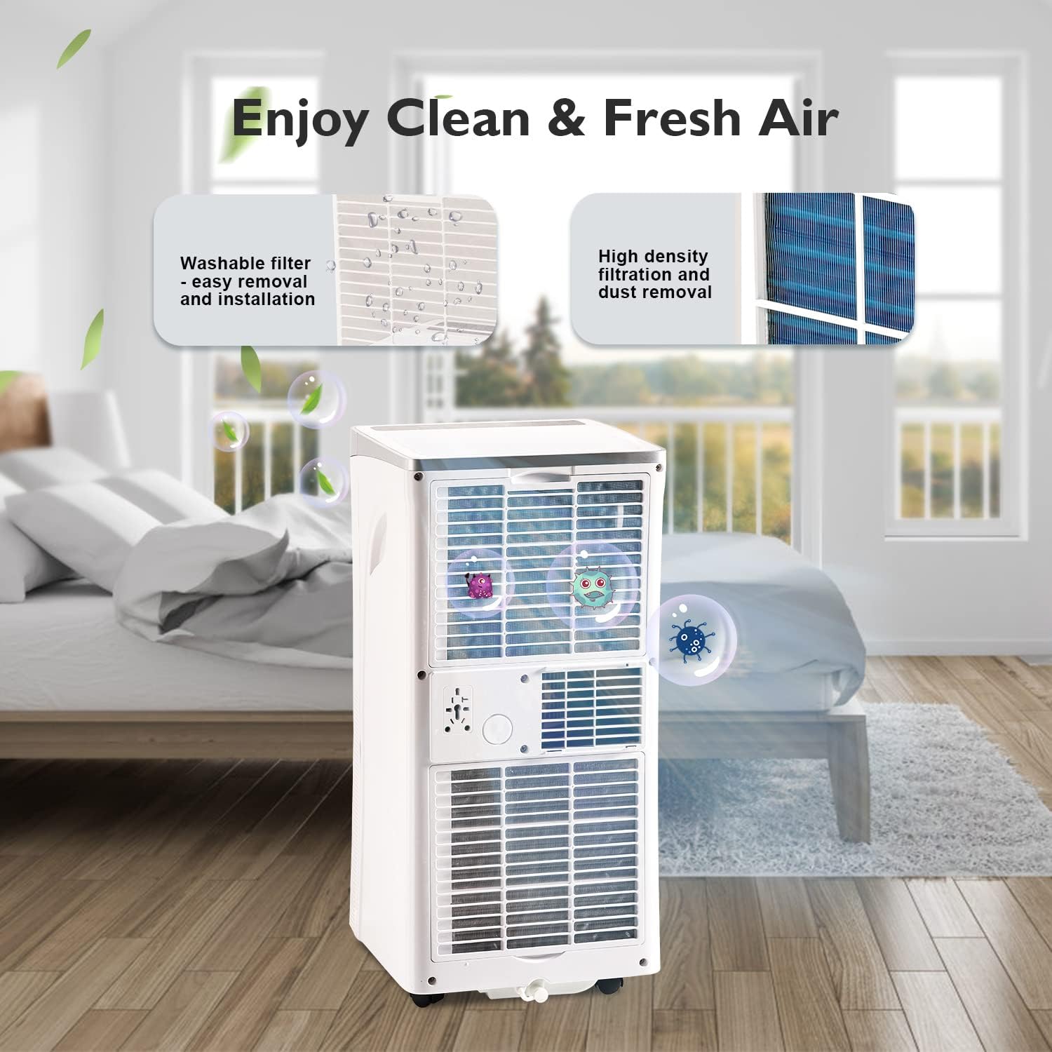 Portable Air Conditioner Cools up to 300 Sq.ft, 4-IN-1 Portable AC Unit with Cooling, Dehumidifier, Fan, 24H Timer (Window Venting Kit Included)