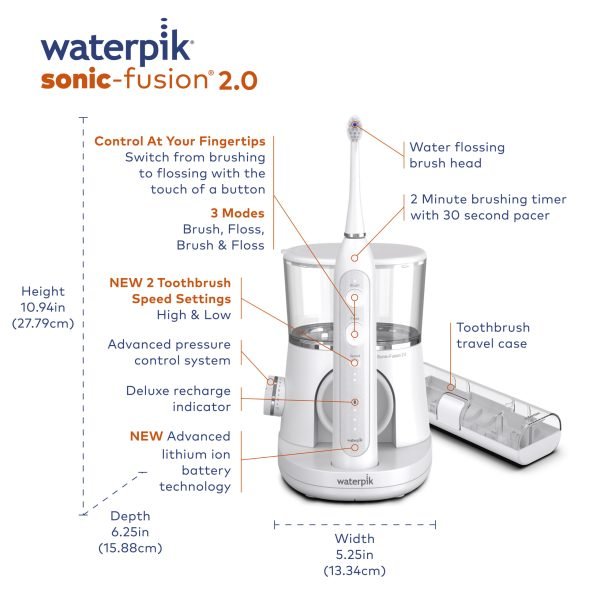 Waterpik Sonic-Fusion 2.0 Flossing Toothbrush, Electric Toothbrush Water Flosser Combo, White