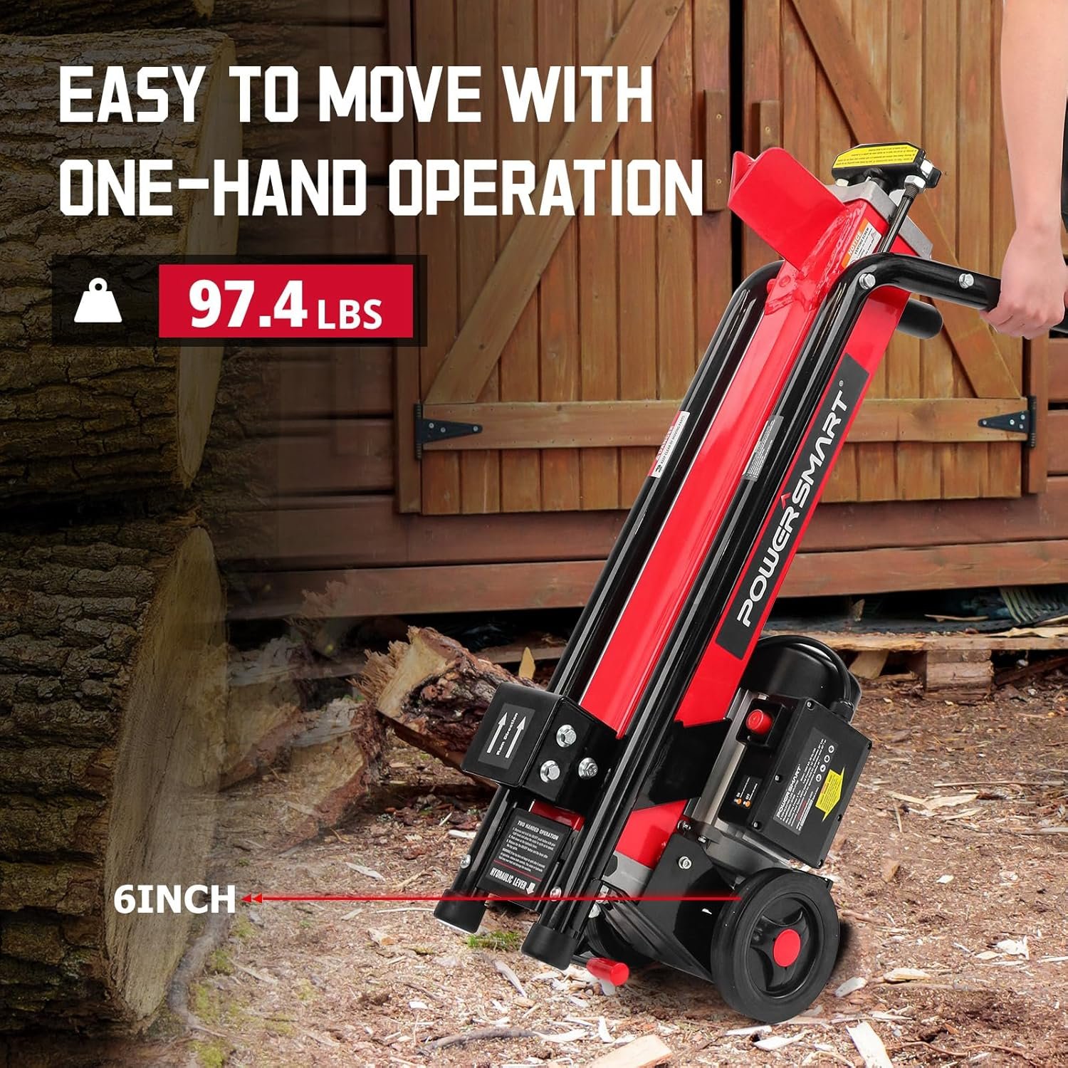 PowerSmart Electric Log Splitter 7-Ton �C Efficient Wood Splitter with 3500 Motor Speed, 15 Amp, Horizontal Full Beam Design and Steel Wedge for Firewood & Kindling Cutting