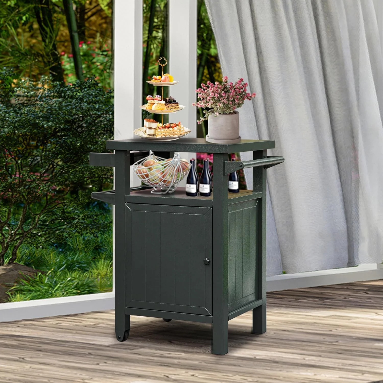 Outdoor Storage Cabinet with Wheels - Heavy Duty Metal Grill Table for BBQ, Patio, Backyard (XL)