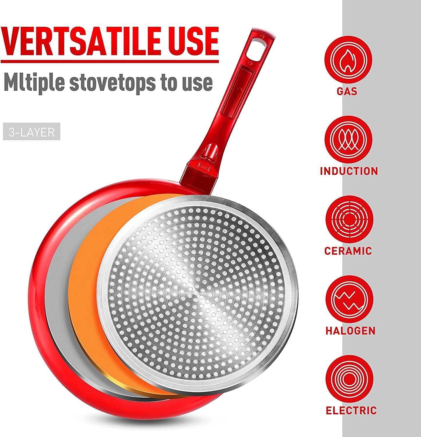 Red Nonstick Cookware Set  C 10 Pcs by [Brand Name], Induction Compatible, Chemical-Free, Includes Frying Pans, Saucepans, Saute Pan, Stock Pot