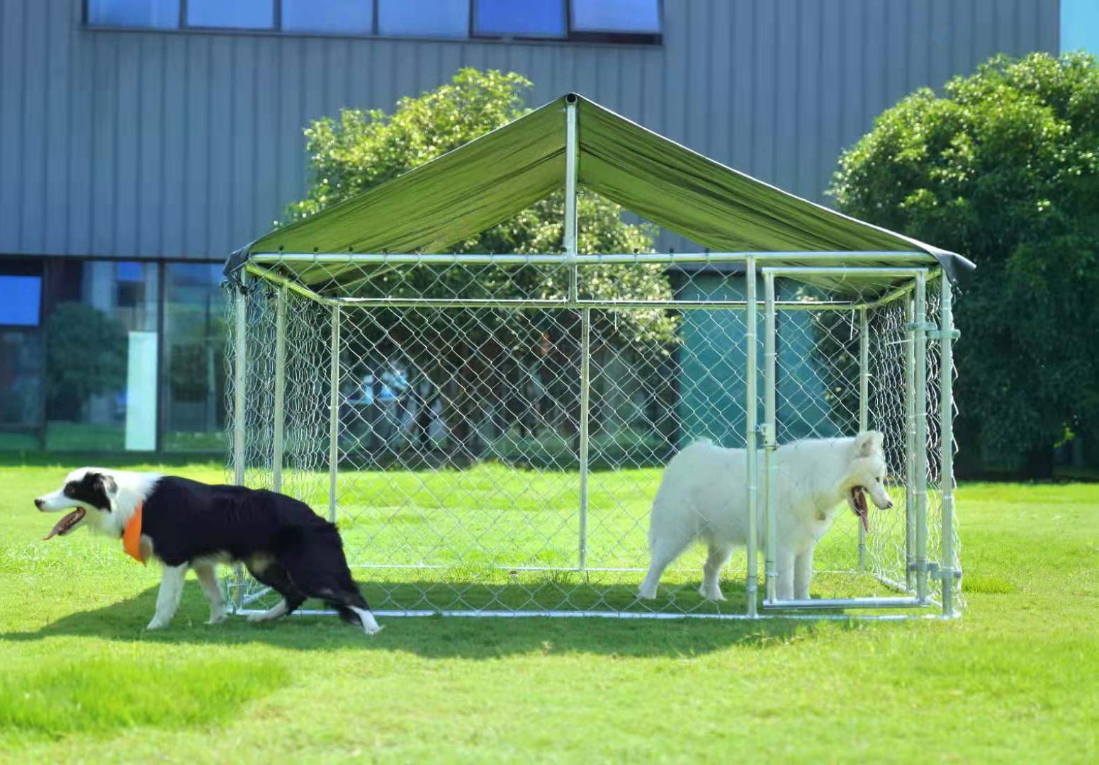 Outdoor Dog Kennel Dog Cage Dog Playpen Dog Fence Chicken Coop Hen House Heavy Duty Pet Playpen with Large Galvanized Chain Link with UV and Water Resistant Black Proof Cover