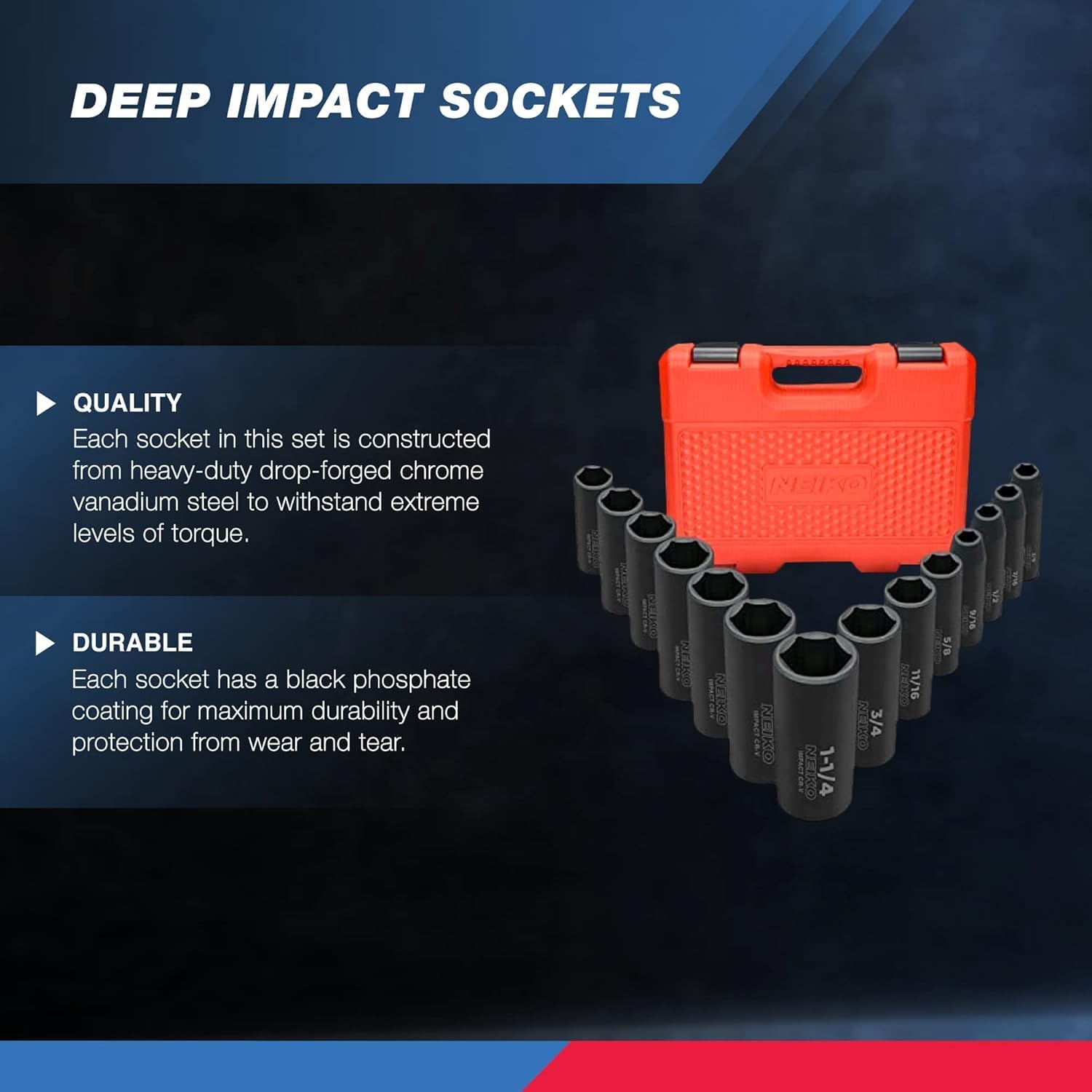 Chrome Vanadium Impact Socket Set 1/2    Drive, 65-Piece, SAE & Metric, Deep & Shallow, Includes Adapters & Ratchet Handle