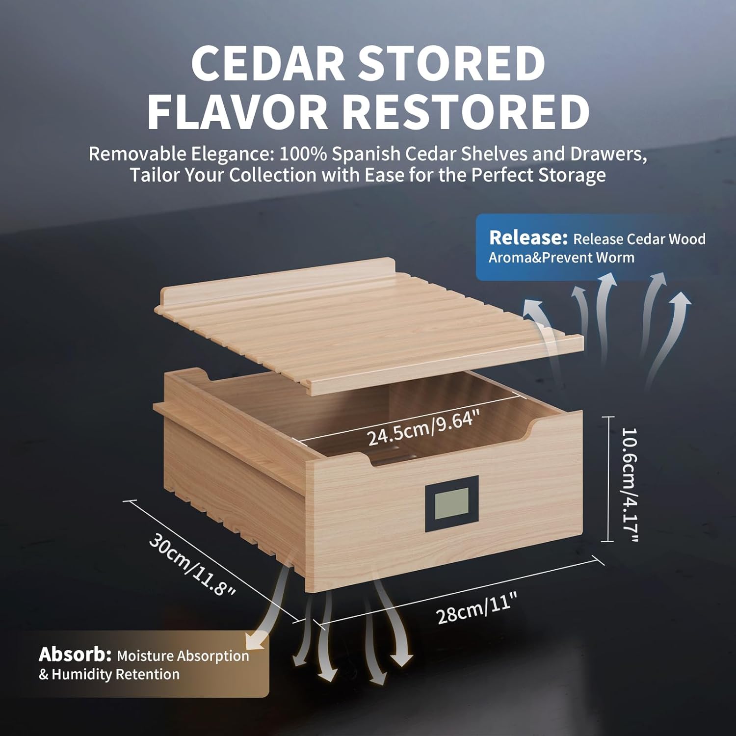 ThermoCigar 48L Cigar Humidor with Heating & Cooling, Cedar Wood, Digital Hygrometer, Quiet Electric Cooler for 350 Cigars