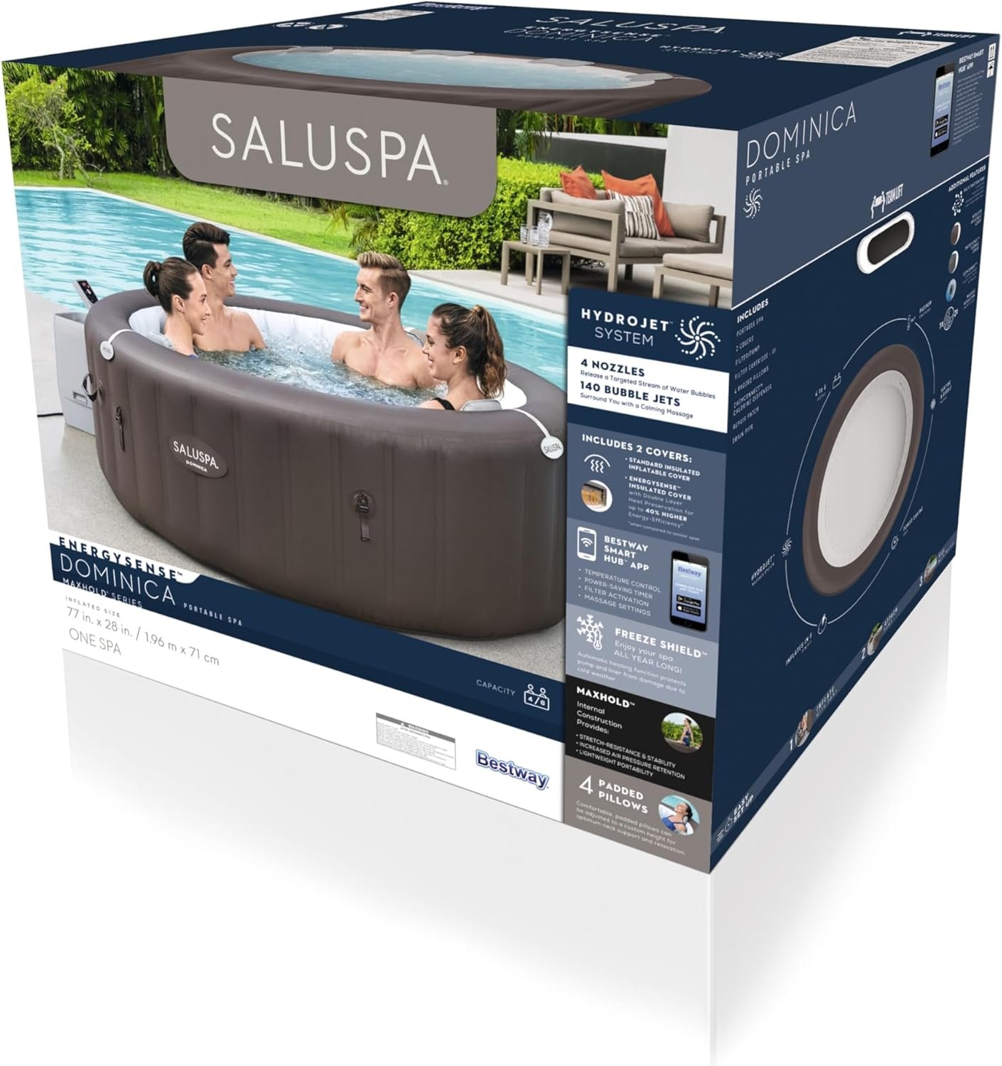 Bestway SaluSpa Miami EnergySense AirJet Inflatable Hot Tub Spa (71��� x 26���) | Portable Hot Tub with 2 Covers (1 Energy-Efficient Thermal Cover and 1 Standard Cover) | Fits Up to 2-4 Persons | Black