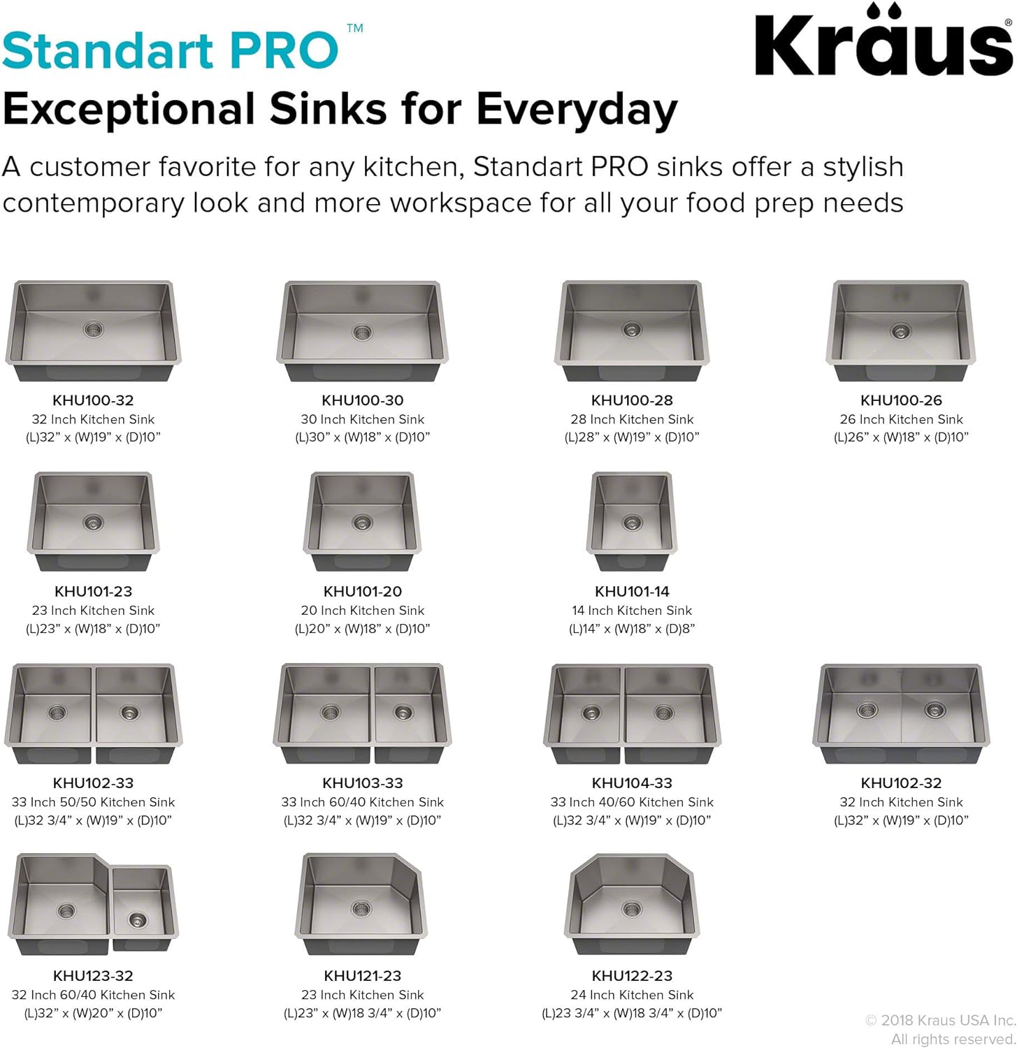 KHU100-32 Standart PRO 16 Gauge Undermount Single Bowl Stainless Steel Kitchen Sink, 32 Inch
