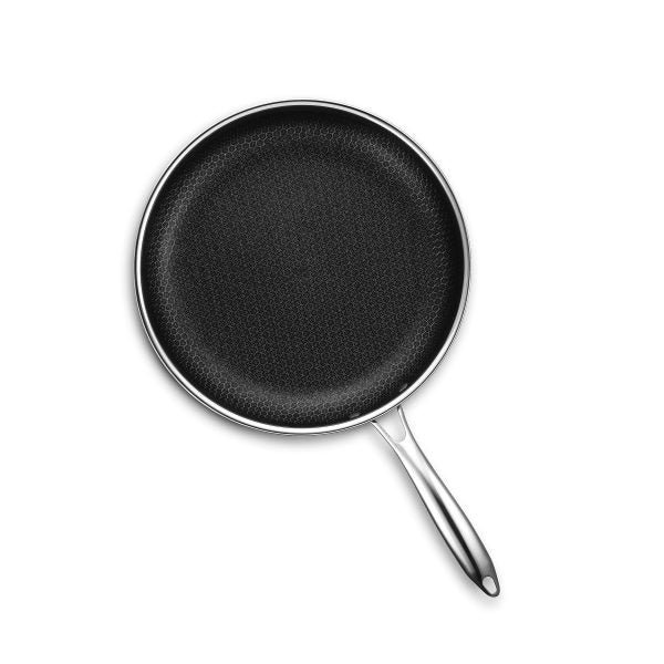 HexClad Hybrid Nonstick 12-Inch Fry Pan with Tempered Glass Lid, Stay-Cool Handle, Dishwasher and Oven Safe