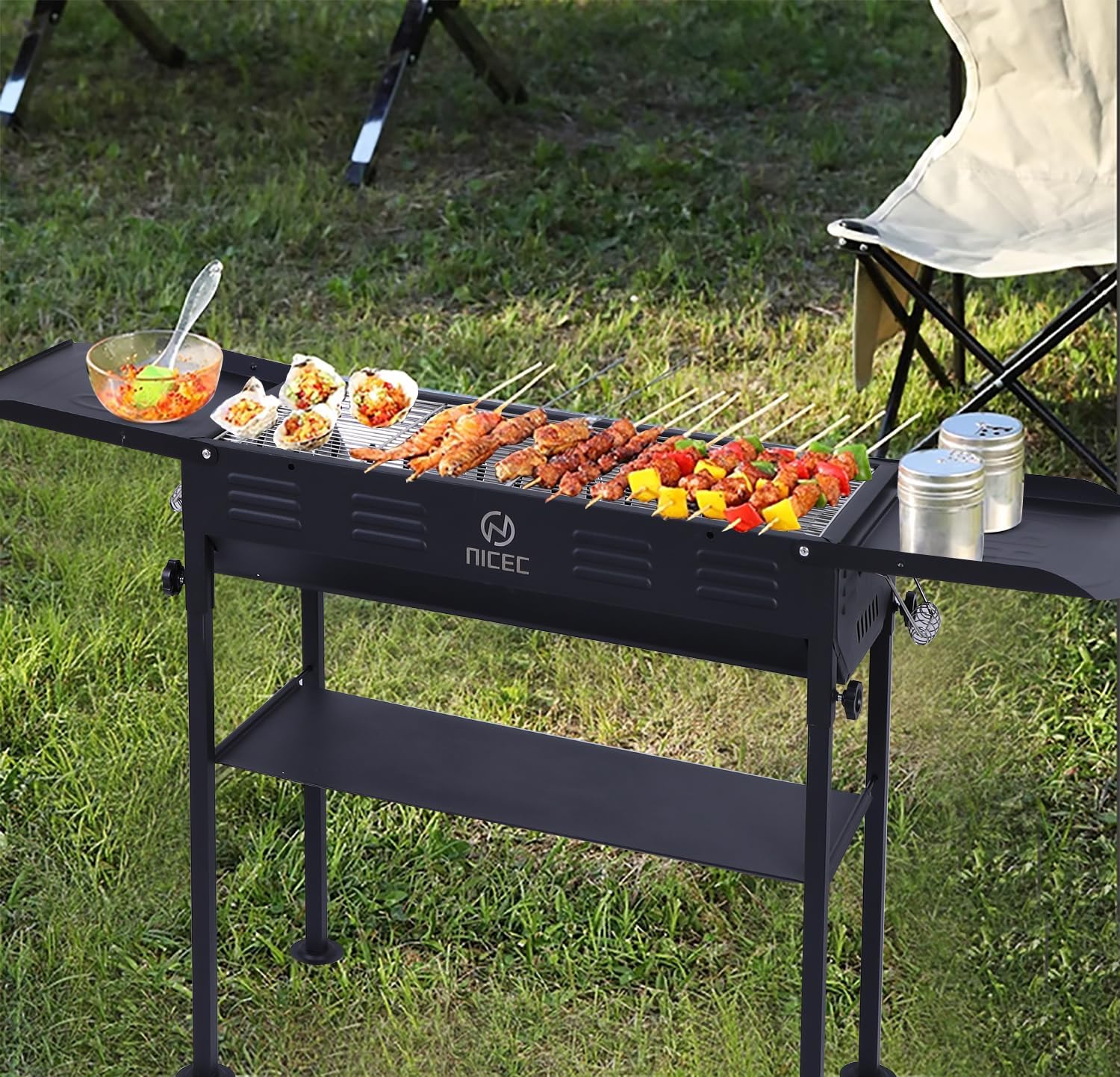 Portable Charcoal Grill, Folding Camping Grills + Camping Kitchen Station, Camping Table, Picnic Table, Grill Table, Folding Table