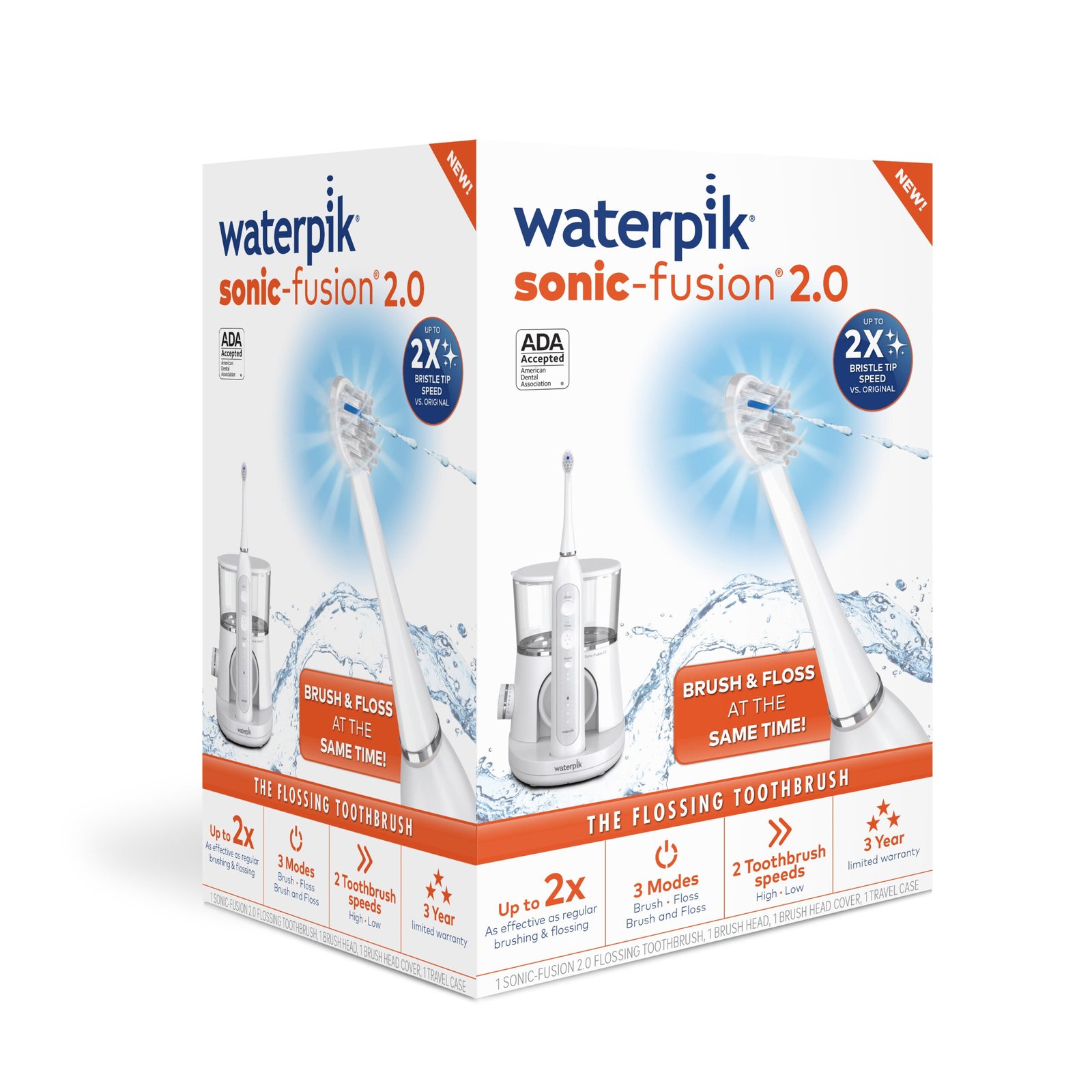 Waterpik Sonic-Fusion 2.0 Flossing Toothbrush, Electric Toothbrush Water Flosser Combo, White