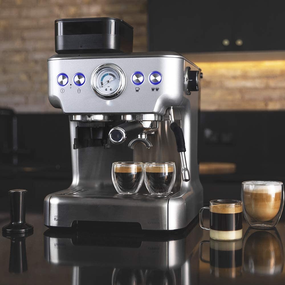 Barista Espresso Machine 2900W, 20-Bar Pressure, Dual Thermoblock, 2.7L Tank, Stainless Steel, Integrated Grinder & Steamer
