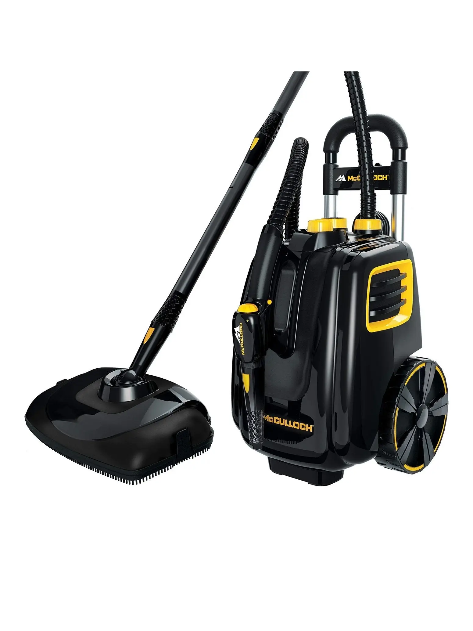 McCulloch MC1375 Canister Steam Cleaner with 20 Accessories, Extra-Long Power Cord, Chemical-Free Cleaning for Most Floors, Counters, Appliances, Windows, Autos, and More, 1-(Pack), Black