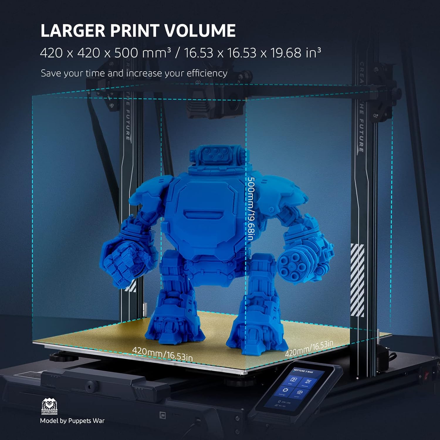 Neptune 4 Pro 3D Printer, 500mm/s High Speed FDM Printer with Klipper Firmware, Auto Leveling, Segmented Heatbed and All-Metal Guide Rails, 8.85x8.85x10.43 Inch Printing Size