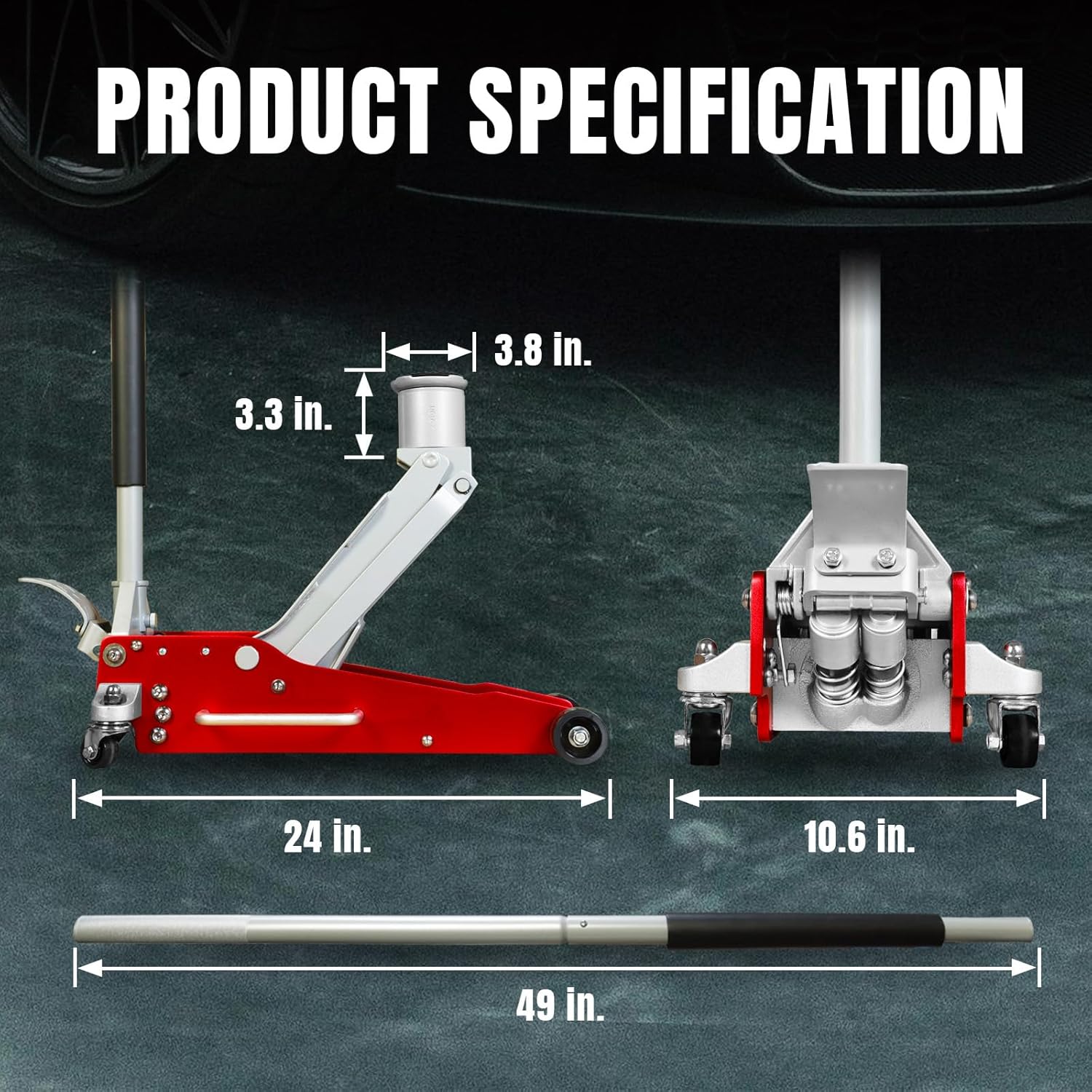 Red Aluminum & Steel 3 Ton Hydraulic Floor Jack with Quick Lift Pump
