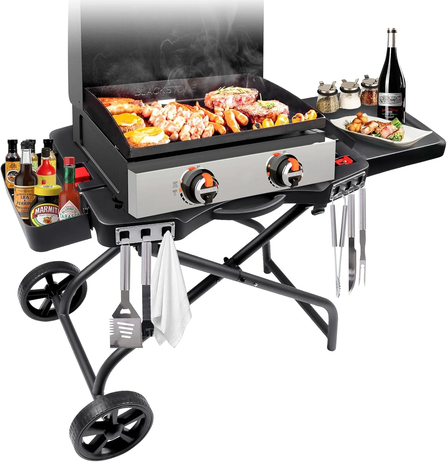 Portable Grill Cart for Weber Q Series and Collapsible Griddle Stand