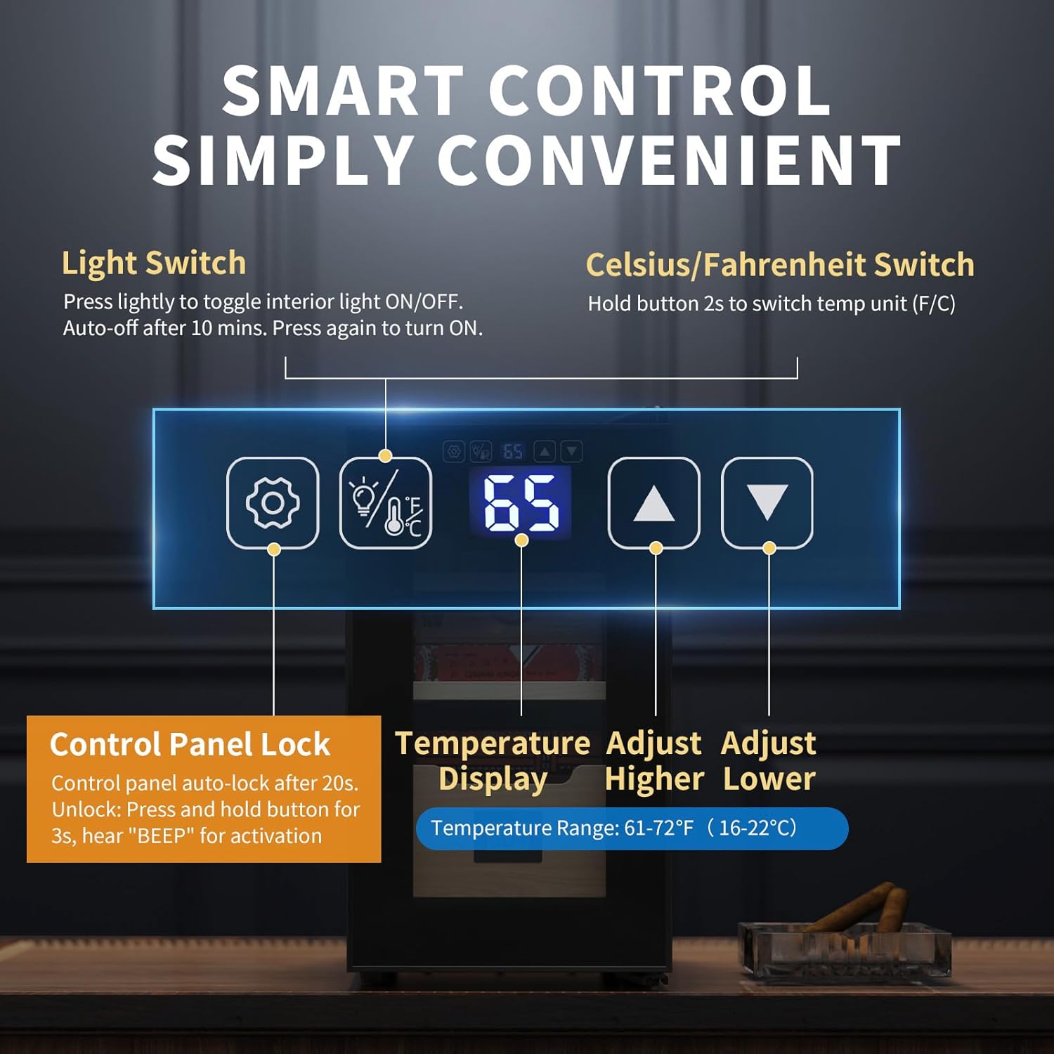 ThermoCigar 48L Cigar Humidor with Heating & Cooling, Cedar Wood, Digital Hygrometer, Quiet Electric Cooler for 350 Cigars