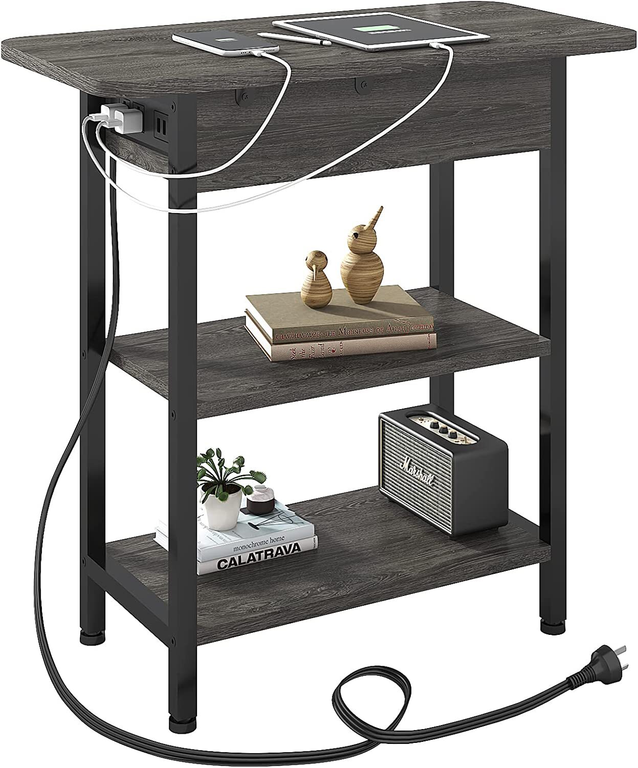 Flip Top End Table with Charging Station  C USB Ports & Outlets, Storage Shelf, Ideal for Living Room & Bedroom by [Brand Name]