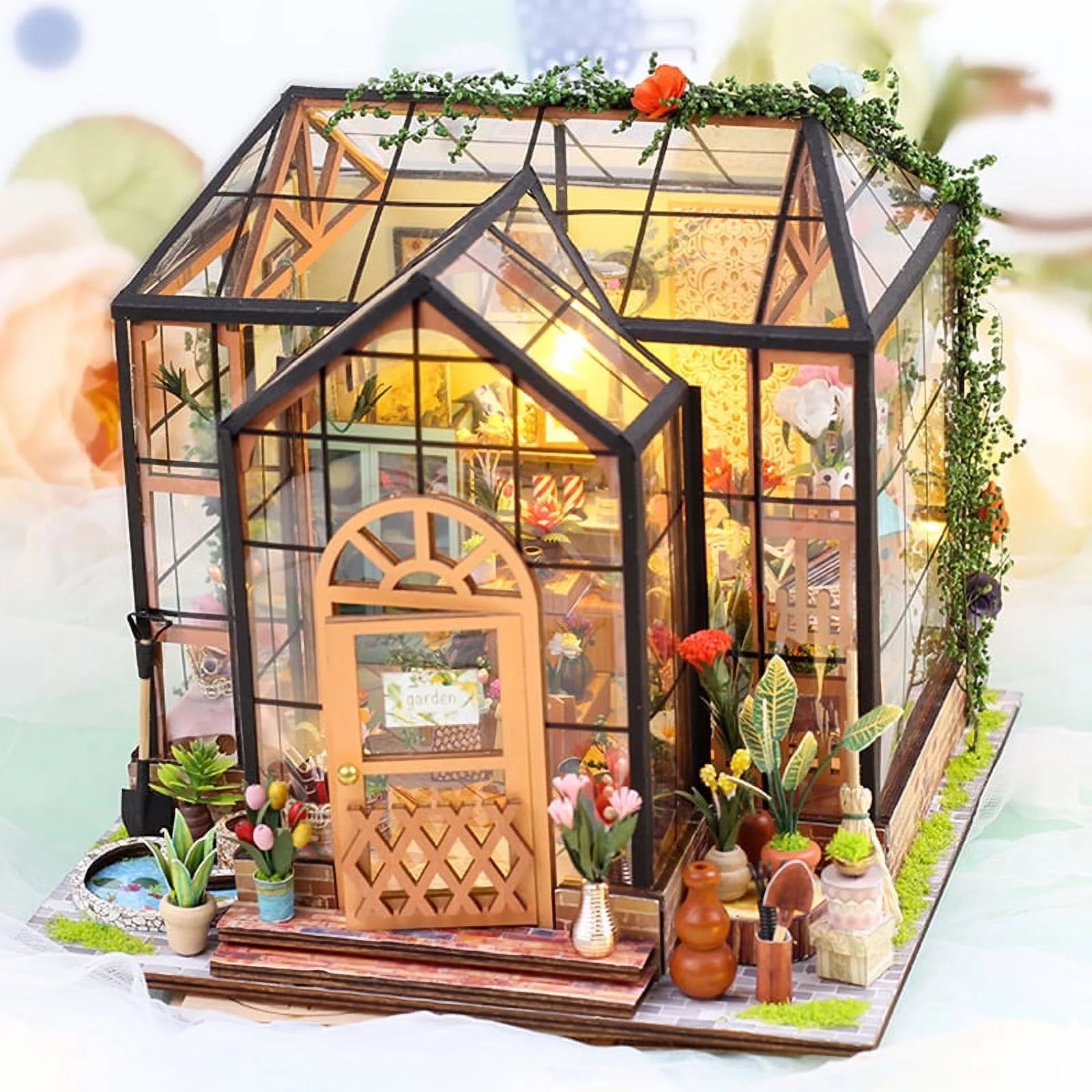 DIY Miniature Dollhouse Handmade DIY Building Kits Jenny Greenhouse Wooden Doll House Flowerhouse Handmade Toys Gifts for Kids
