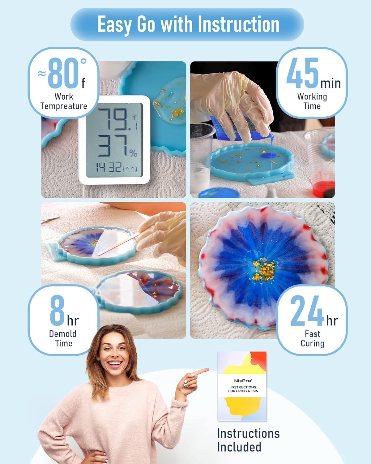 4 Gallon Crystal Clear Epoxy Resin Kit, High Gloss & Bubbles Free Resin Supplies for Coating and Casting, Craft DIY, Wood, Table Top, Bar Top, Molds, River Tables with Cups, Sticks, Gloves