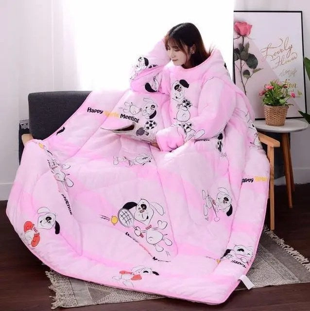 PoufitTM Cozy Quilt with Sleeves, Warm Microfiber Blanket, Back Zipper, Hypoallergenic, 1.2  1.6m, Polyester/Cotton