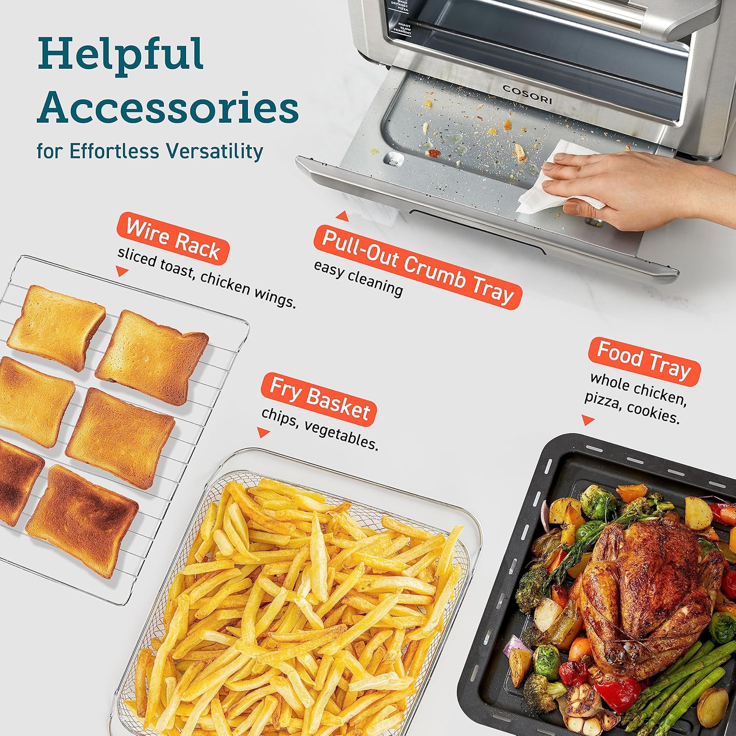 12-in-1 Air Fryer Toaster Oven Combo, Airfryer Convection Oven Countertop, Bake, Broil, Roast, Dehydrate, 134 Recipes & 4 Accessories, 32QT, Silver, Stainless Steel