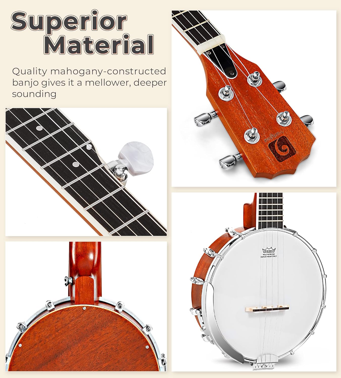 26-Inch Tenor Banjo by String: Portable Travel Kit with Remo Head, Mahogany Body, Bronze Strings, and Carrying Bag for Beginners