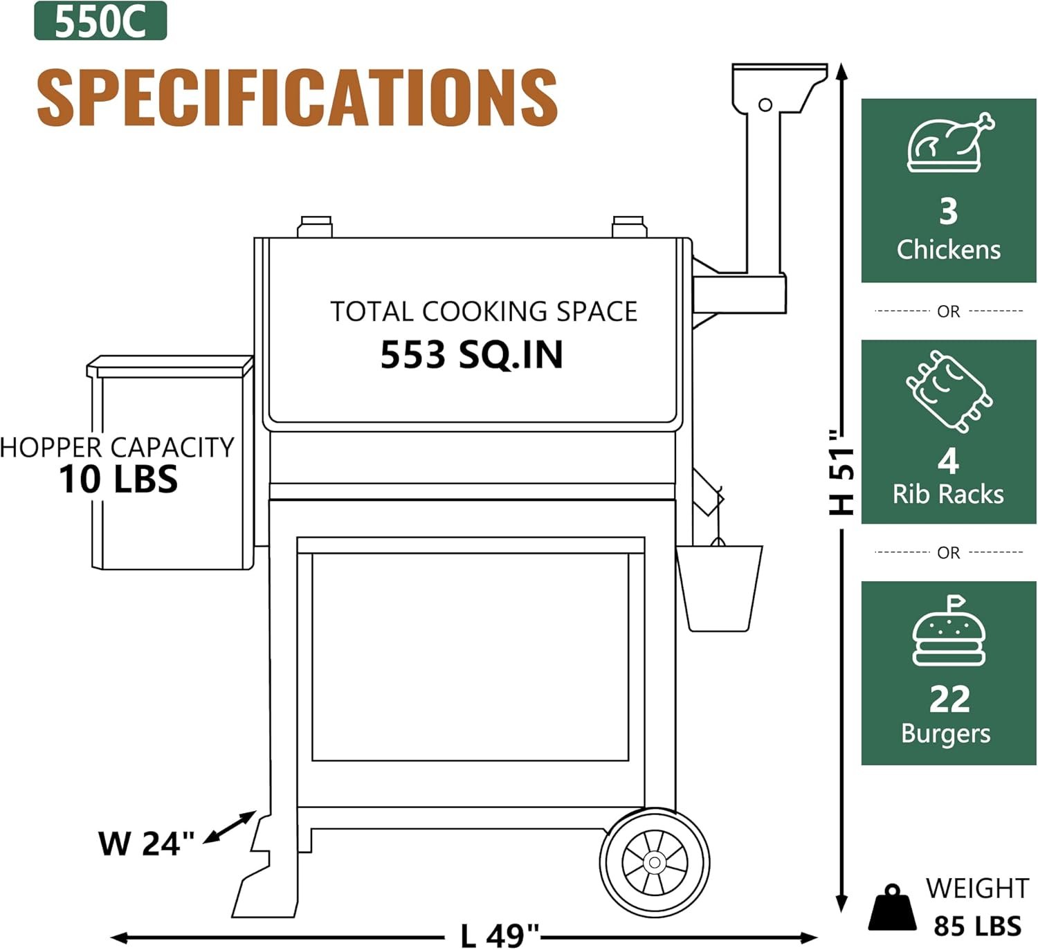 Z GRILLS Wood Pellet Grill Smoker with 552 Cooking Area & Front Shelf for Outdoor BBQ, Smoke, Bake and Roast, 550C