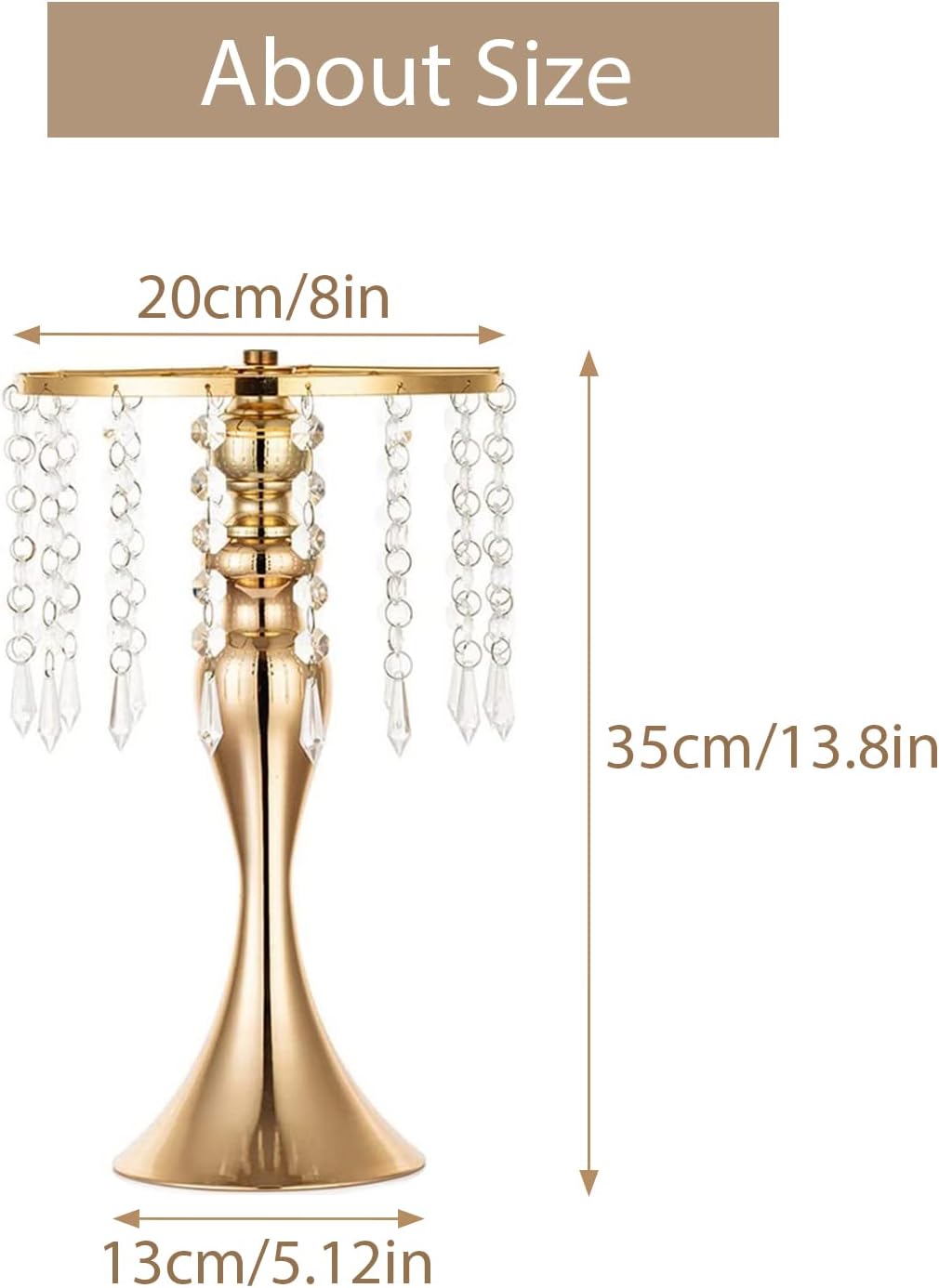 Sziqiqi Gold Metal Crystal Centerpiece Riser, 21.3    Tall, Pack of 10, Elegant Floral Stand for Weddings & Events