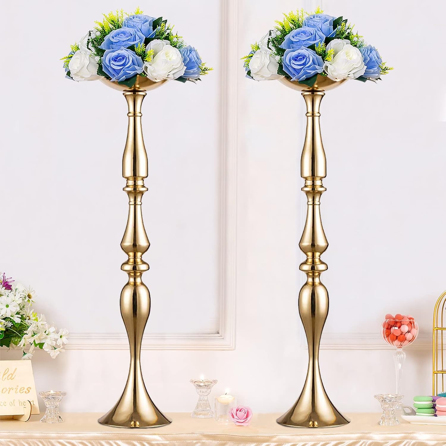 Elegant Silver Metal Wedding Centerpiece Stand 31.5     C Tall Tabletop Decor for Events & Parties