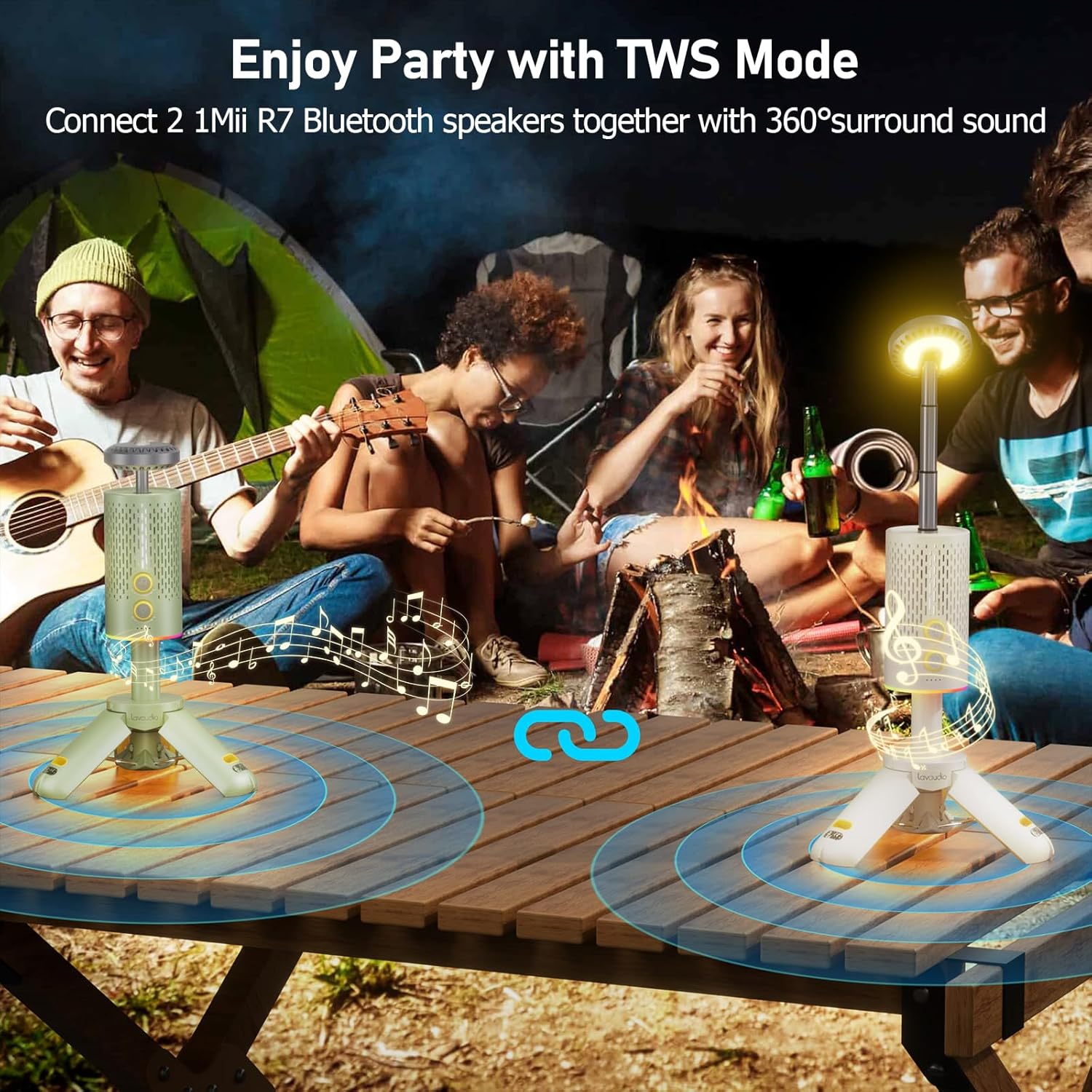 Grey & Green Bundle, Camping Light Rechargeable, Telescopic & Collapsible Outdoor Camping Lantern with Bluetooth Speaker, IPX7 Waterproof Flash Light for Hiking, Camping, Travel