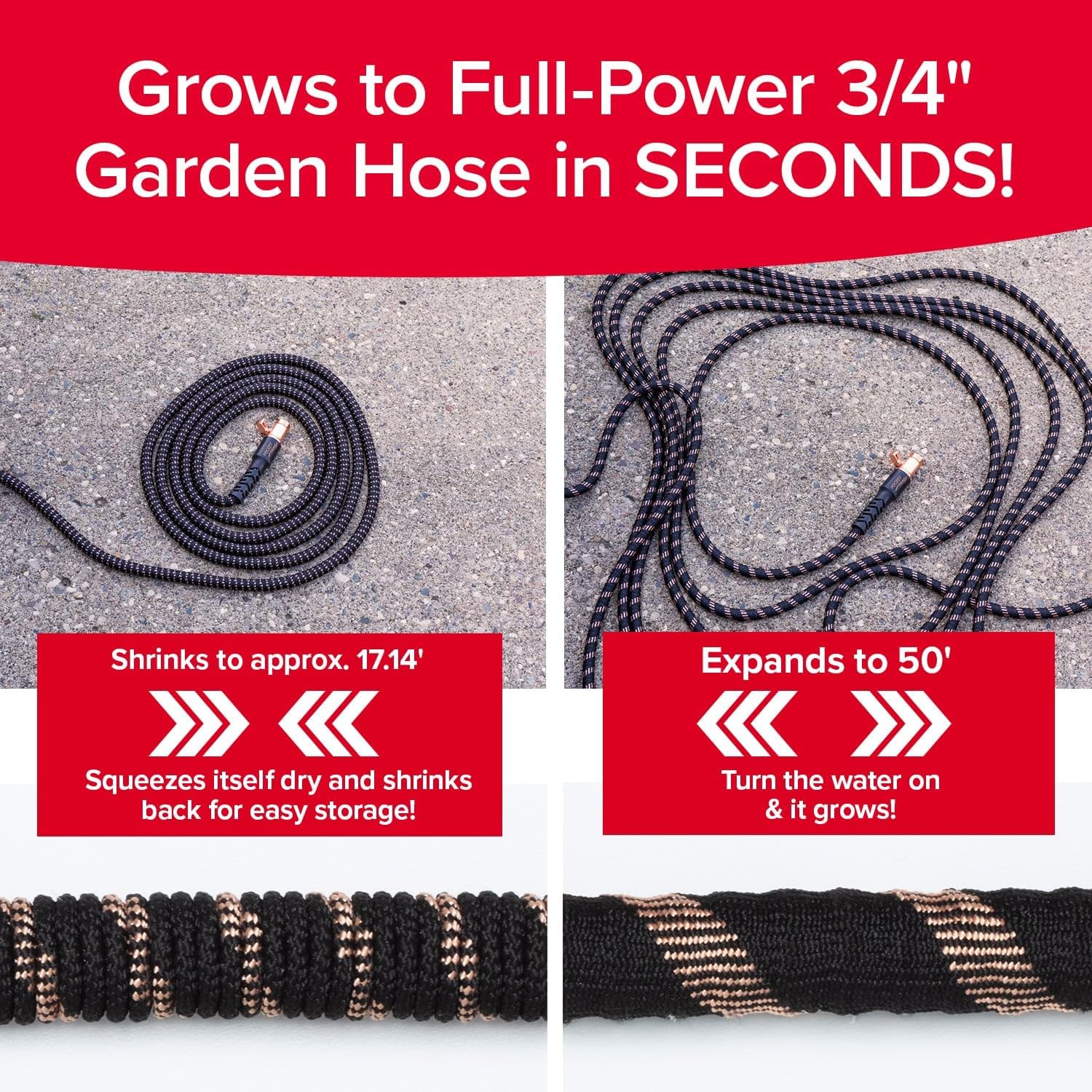 Pocket Hose Copper Bullet 50FT Expandable Garden Hose with 10-Pattern Nozzle, Lead-Free, No-Kink, Ultra-Lightweight, 3/4��� Copper Fittings