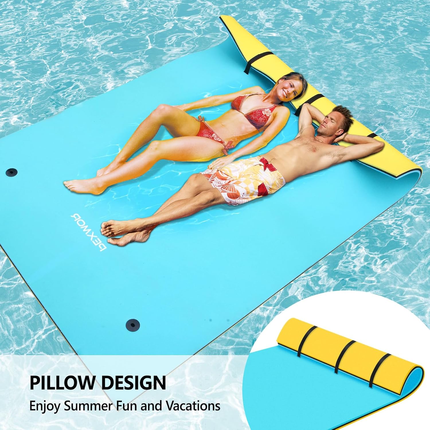 Floating Water Mat, 9/12/18 FT Lily Pad Floating Mat for The Water, 3-Layer XPE Foam Water Floating Island w/Bungee Tether & Storage Straps for Lake Pool Beach River