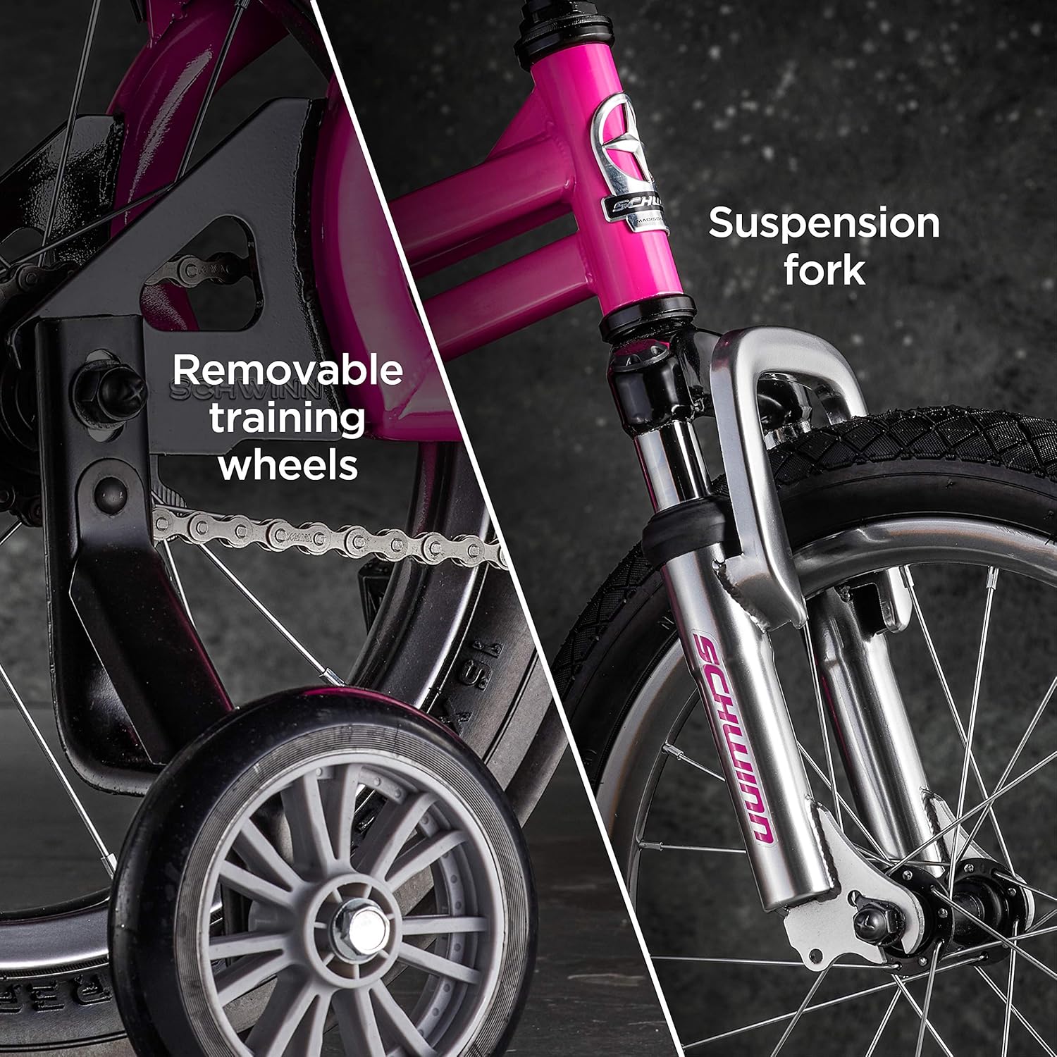 Kids Bike for Boys and Girls Ages 3-5 Years, 16-Inch Wheels, Front Suspension, Slik Rear Tire, Rider Height 38 to 48-Inches, Removable Training Wheels, Rear Coaster Brake