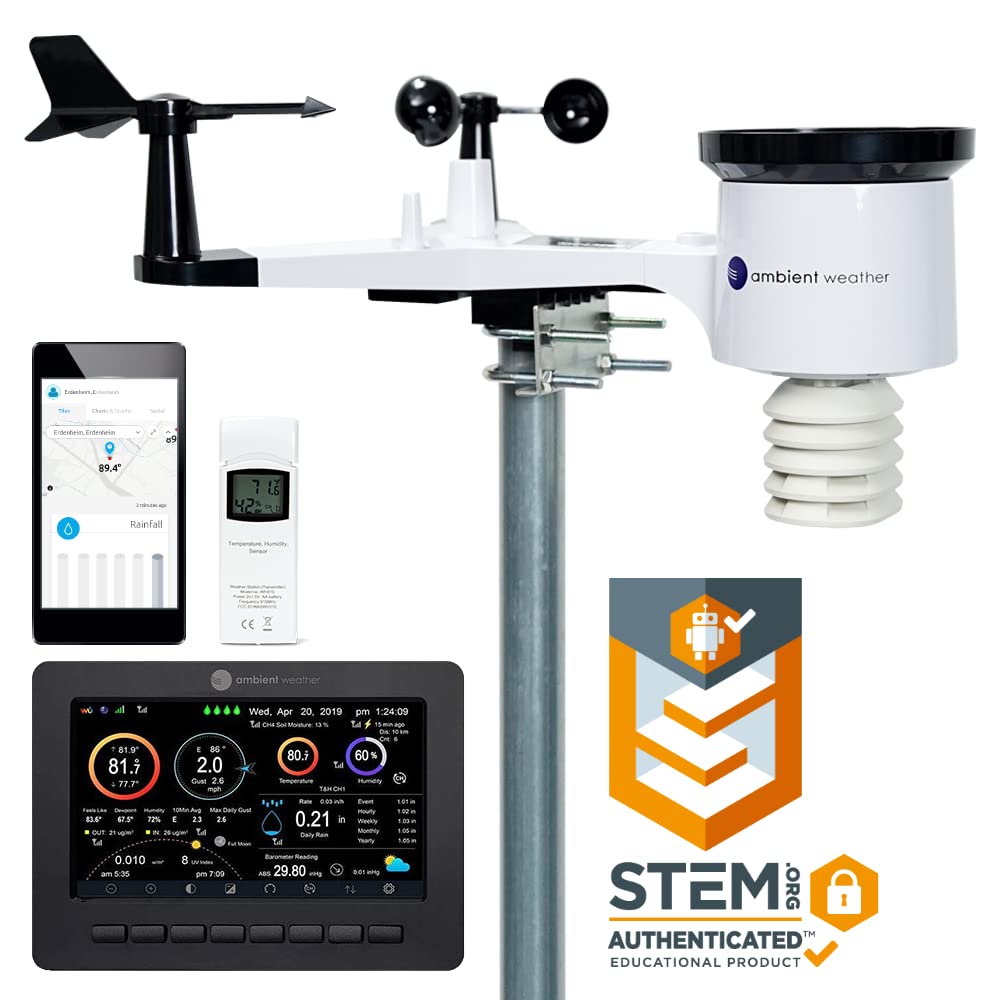 Ambient Weather WS-2000 Solar-Powered Smart Weather Station with WiFi, TFT Display, and Remote Monitoring