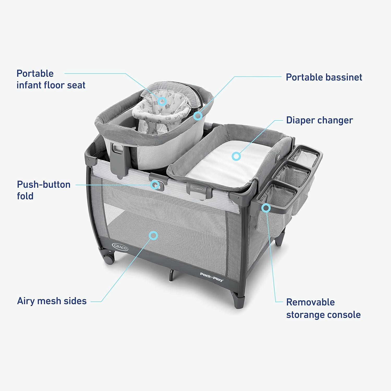 Graco Pack 'n Play Close2Baby Bassinet Playard Features Portable Bassinet Diaper Changer and More, Derby